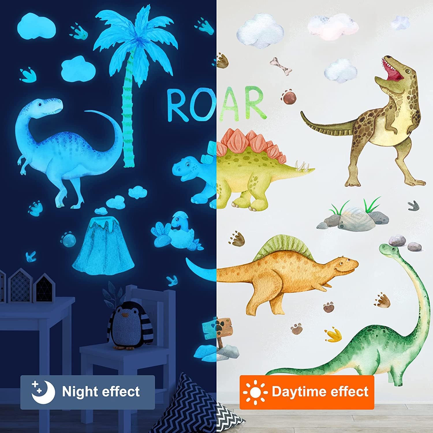 Glow in the Dark Dinosaur Wall Decals for Kids Room Decor
