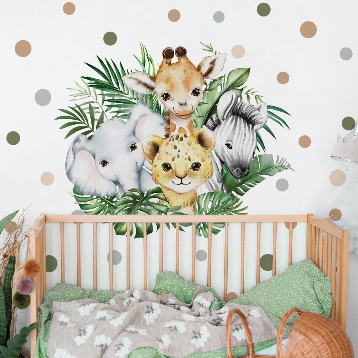 Watercolor Jungle Animal Wall Decal for Baby Room Decor