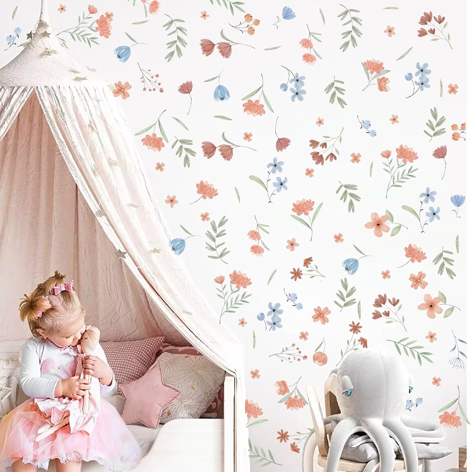 Lamkidle Boho Floral Wall Decals for Kids Room Decor