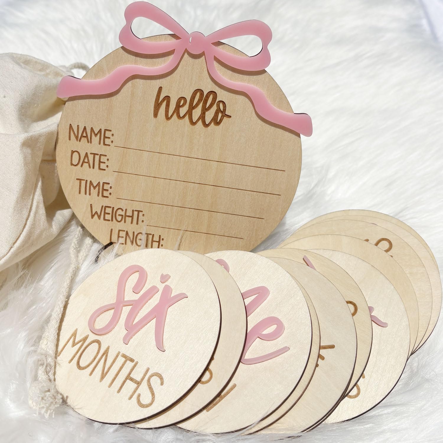 3D Baby Milestone Cards with Wooden Discs and Birth Announcement Sign for New Parents