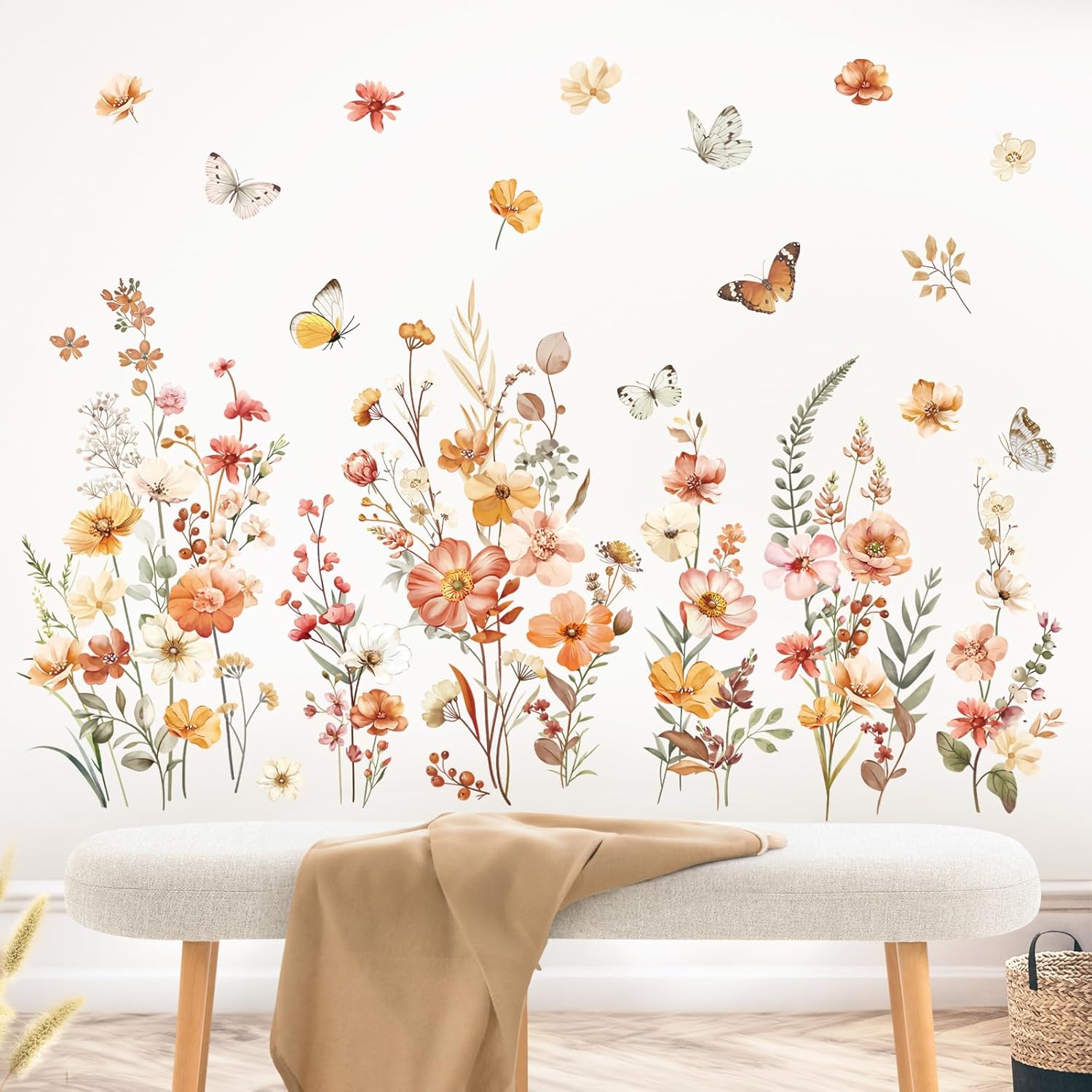 Boho Flower Wall Decals for Girls Room and Baby Nursery