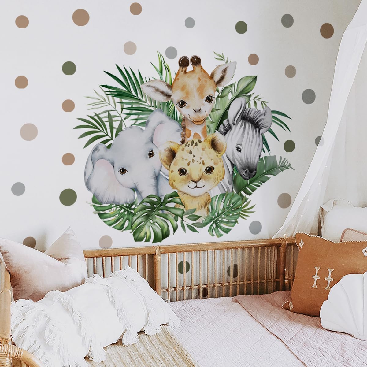 Watercolor Jungle Animal Wall Decal for Baby Room Decor