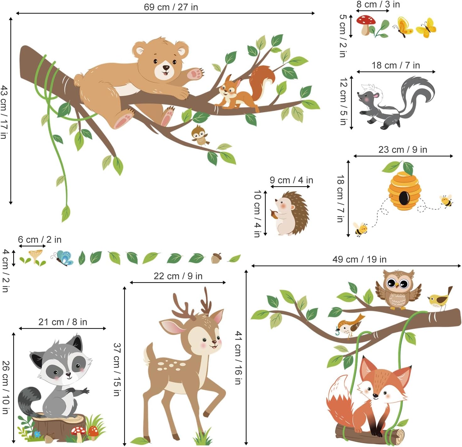 Decalmile Woodland Animals Tree Branch Wall Decals