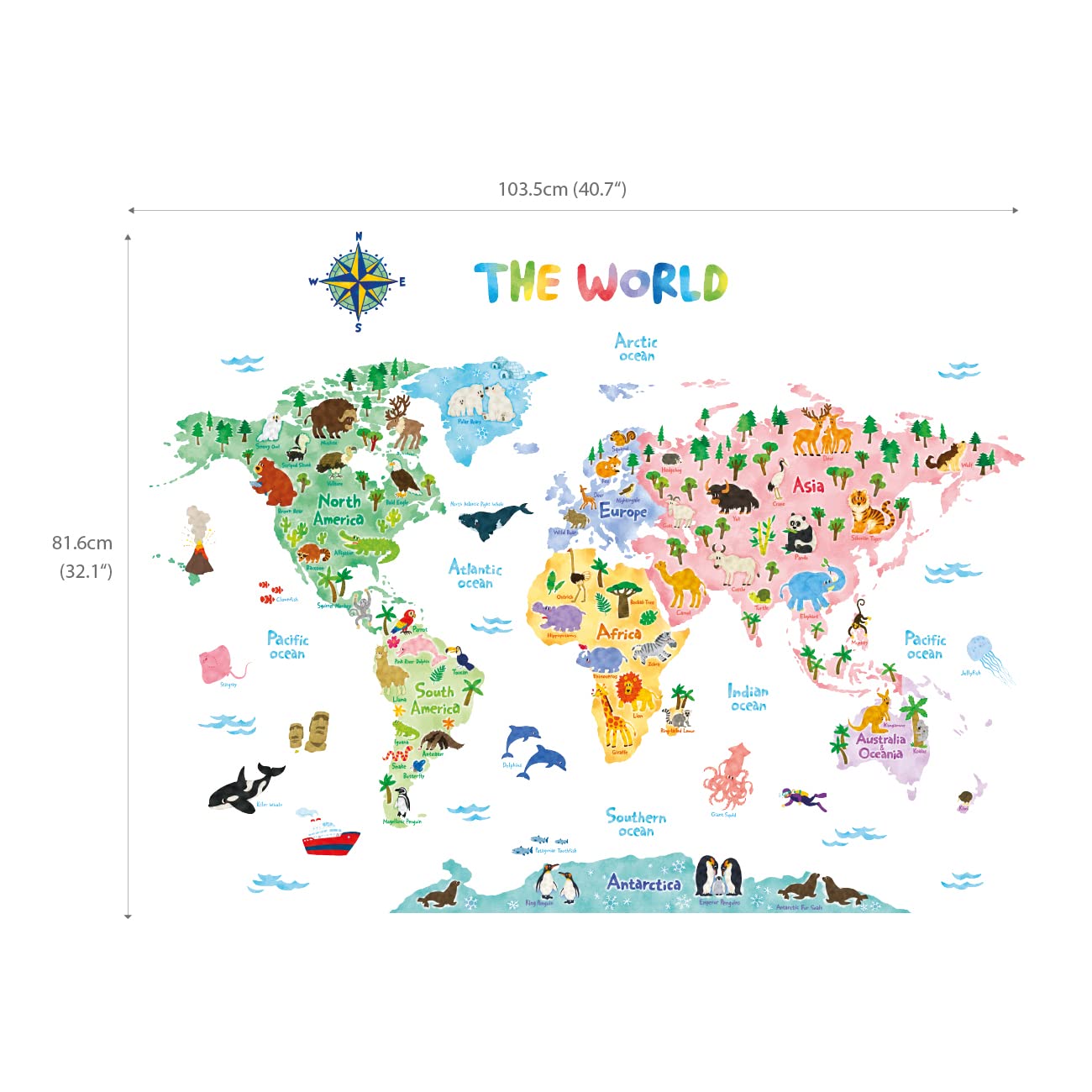 DECOWALL SG2-1615S Animal World Map Wall Stickers for Kids