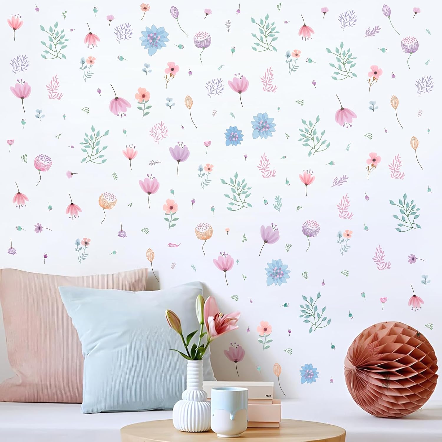 Small Floral Wall Stickers Watercolor Boho Decor Peel and Stick