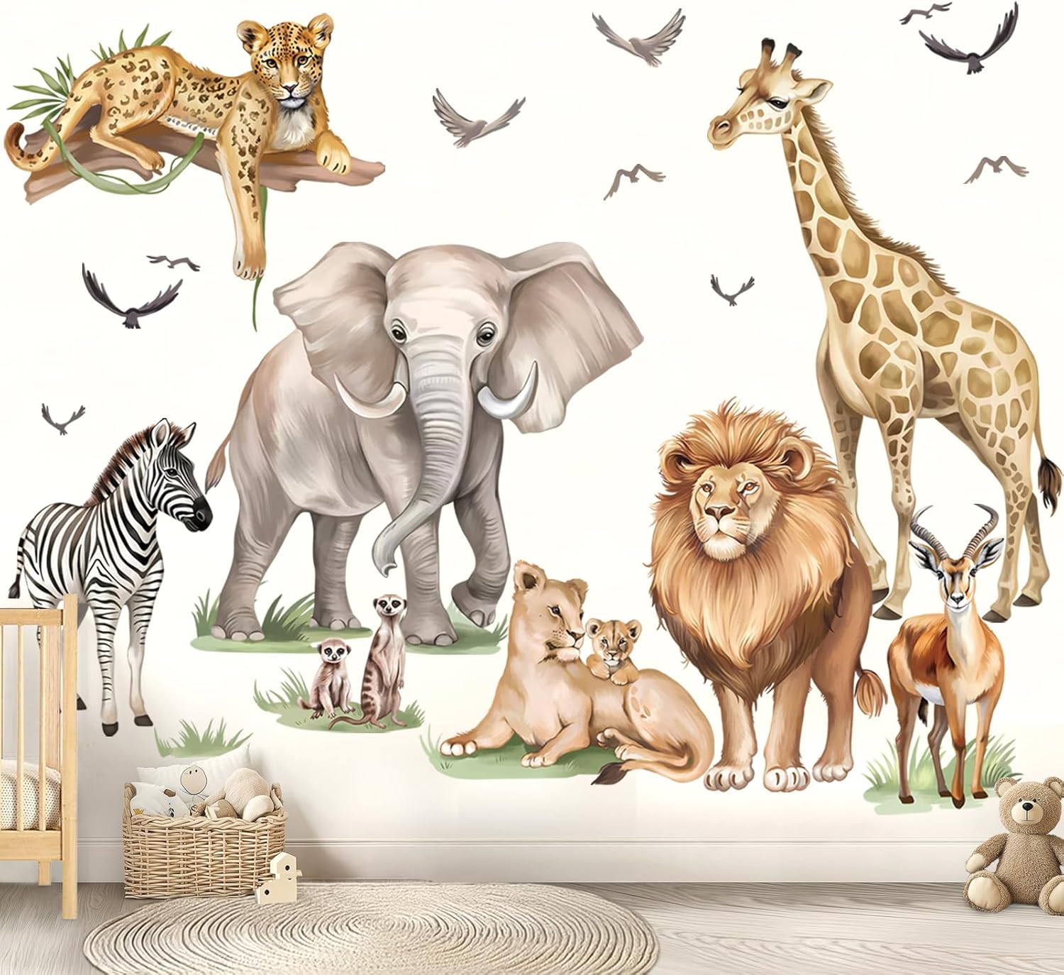 Wondever Safari Animals Wall Stickers Jungle Lion Leopard Giraffe Peel and Stick Art Decals for Kids Room