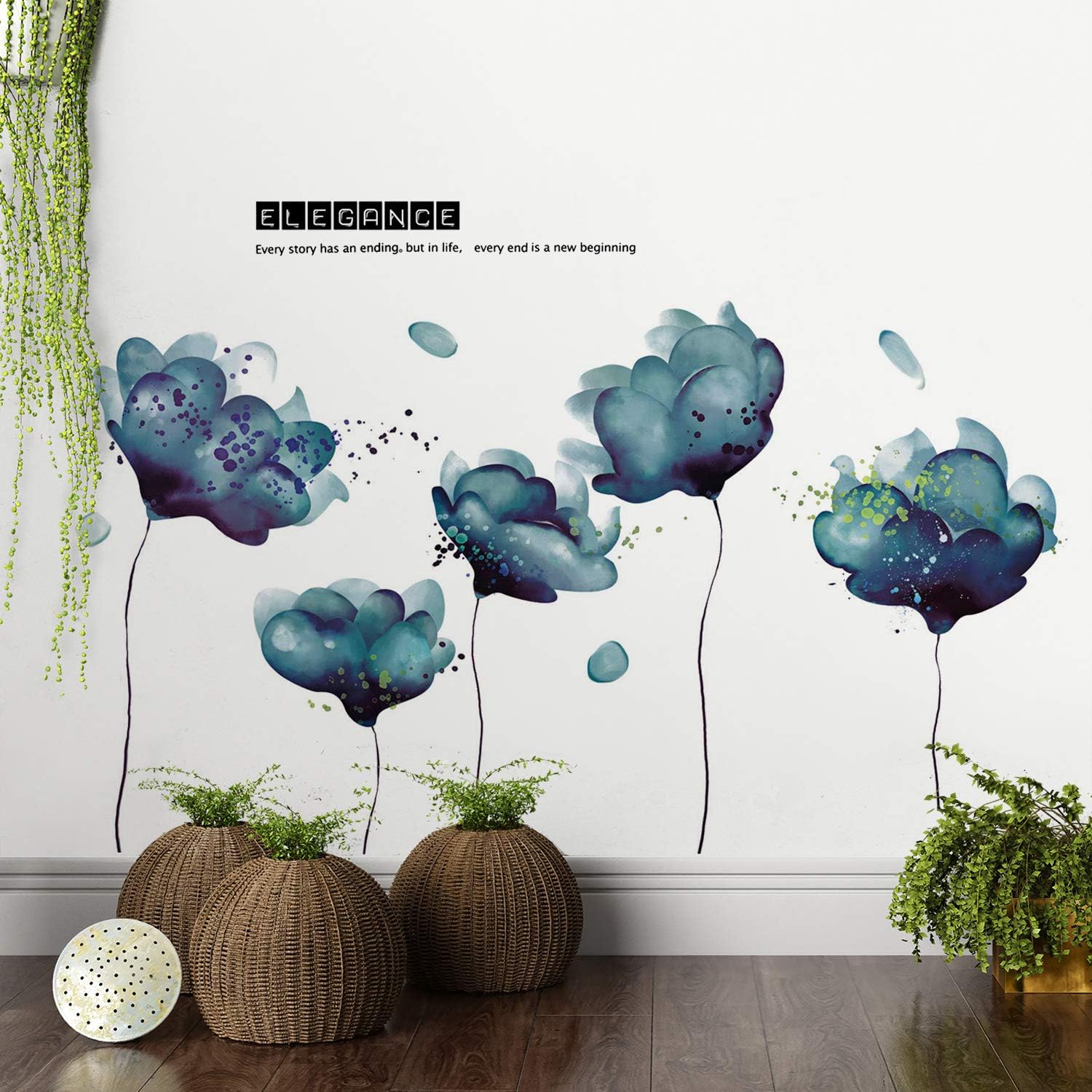 Amaonm 3D Light Blue Dream Flower Wall Sticker for Girls and Kids Rooms