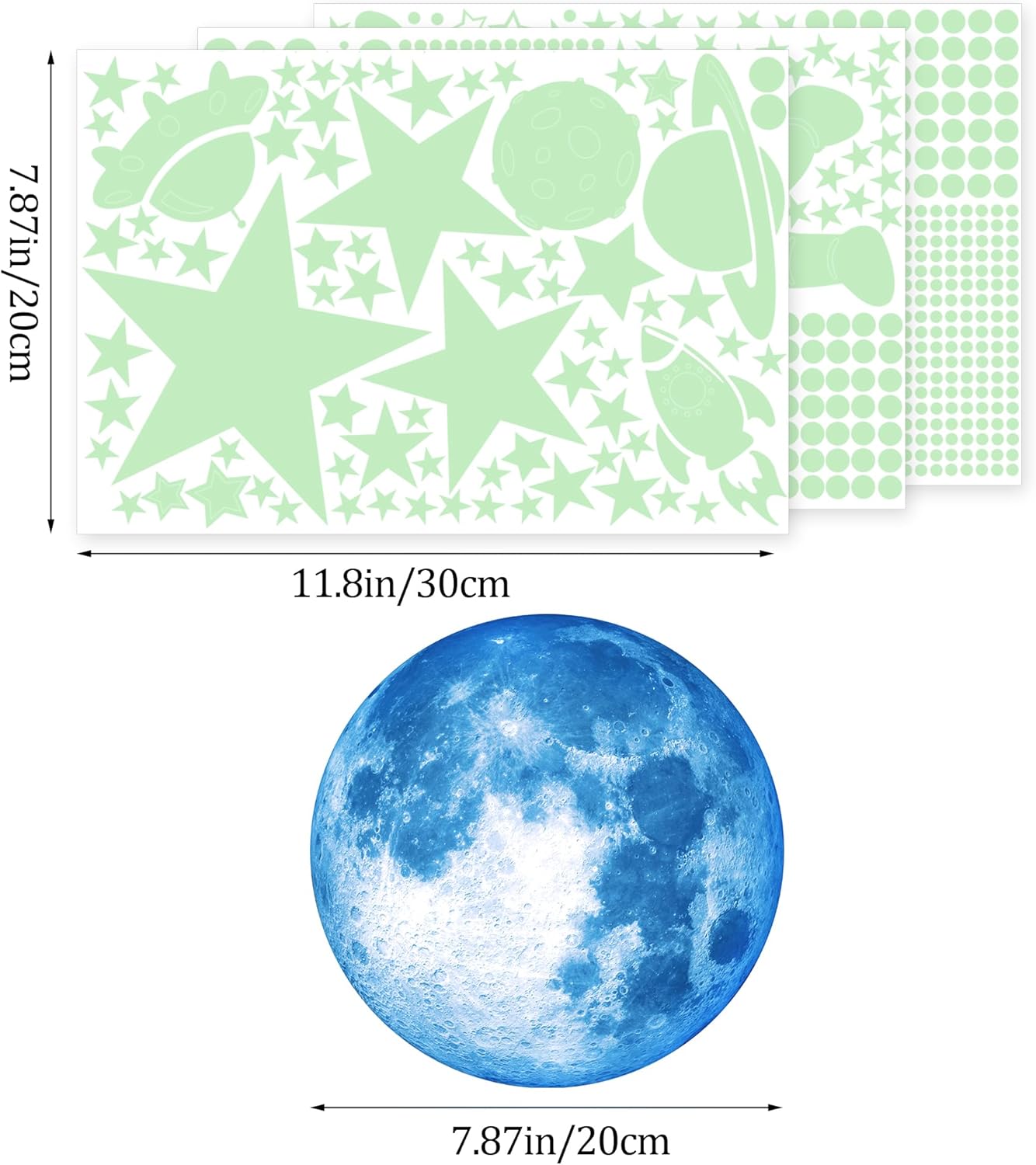 Glow in The Dark Stars Ceiling Moon Planet Wall Sticker for Kids Bedroom Blue