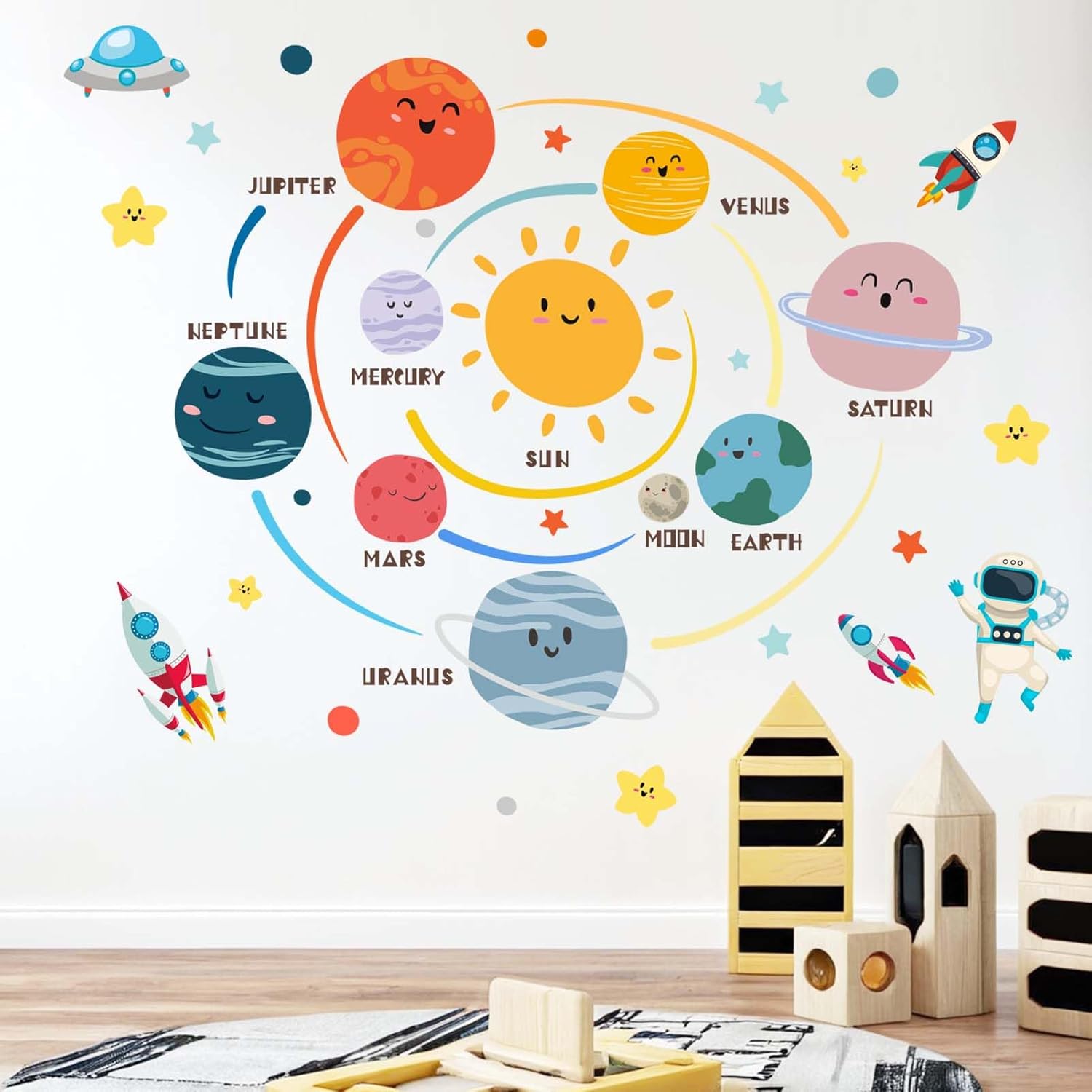 Outer Space Planets Wall Decals for Kids Room Decor