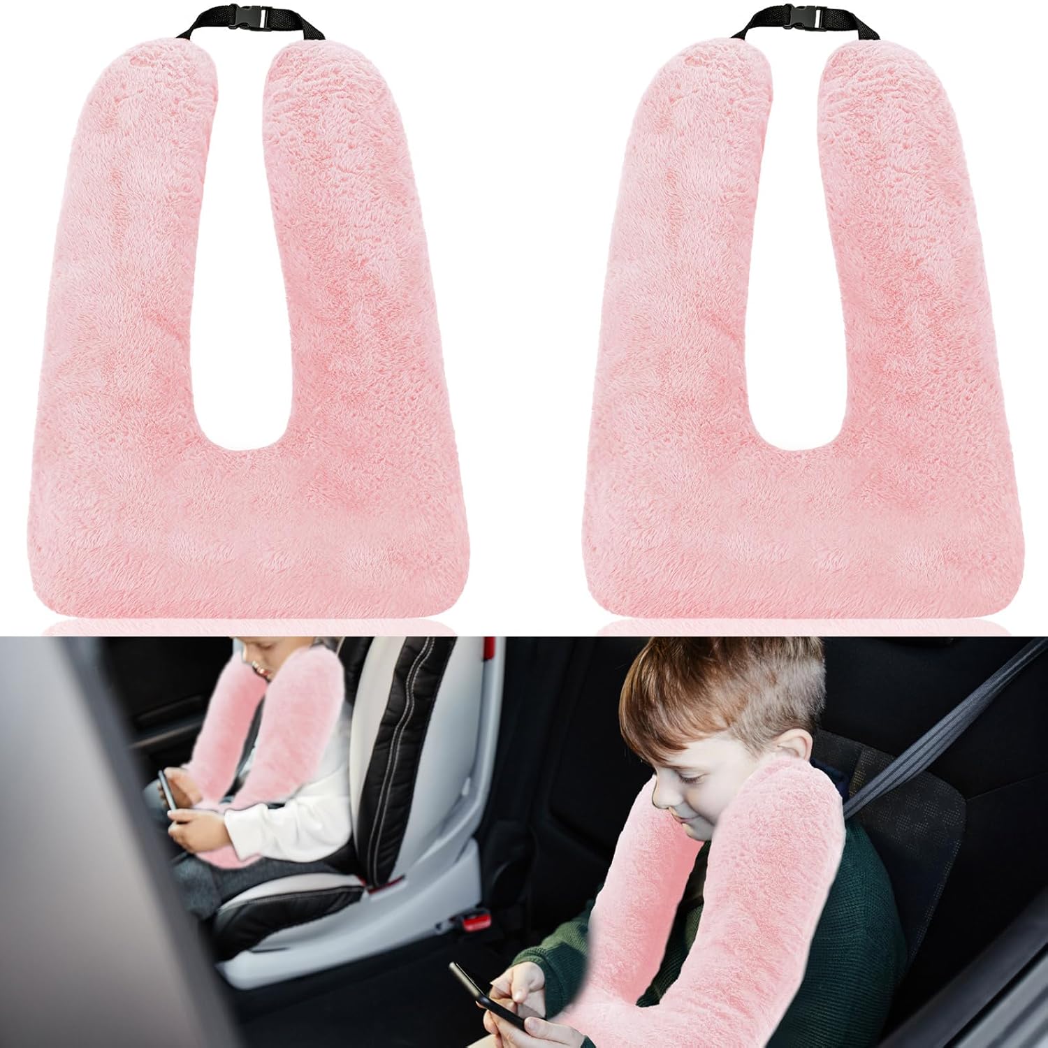 Hoteam 2 Pcs U Shaped Travel Pillow for Kids and Adults Light Pink