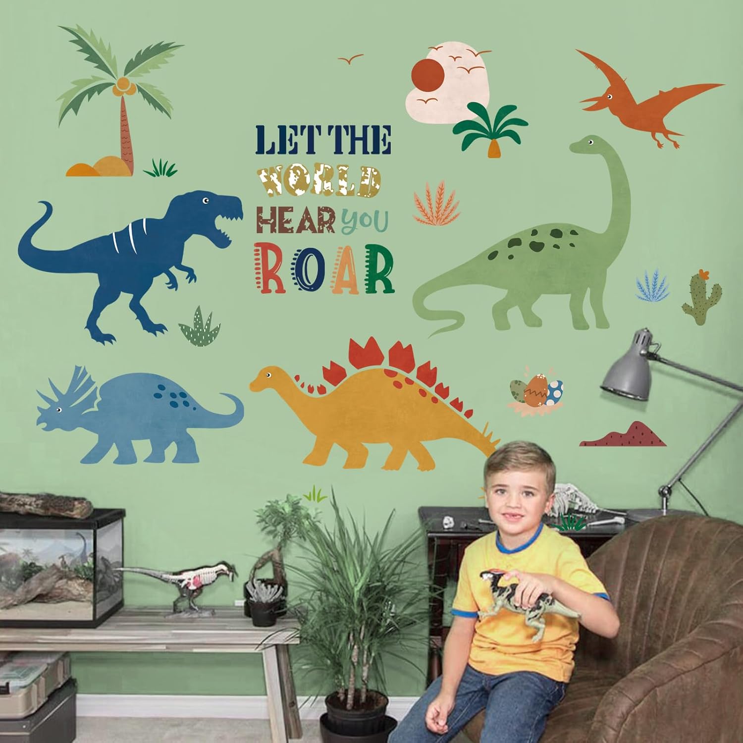 Boho Dinosaur Wall Decals for Kids Room and Playroom