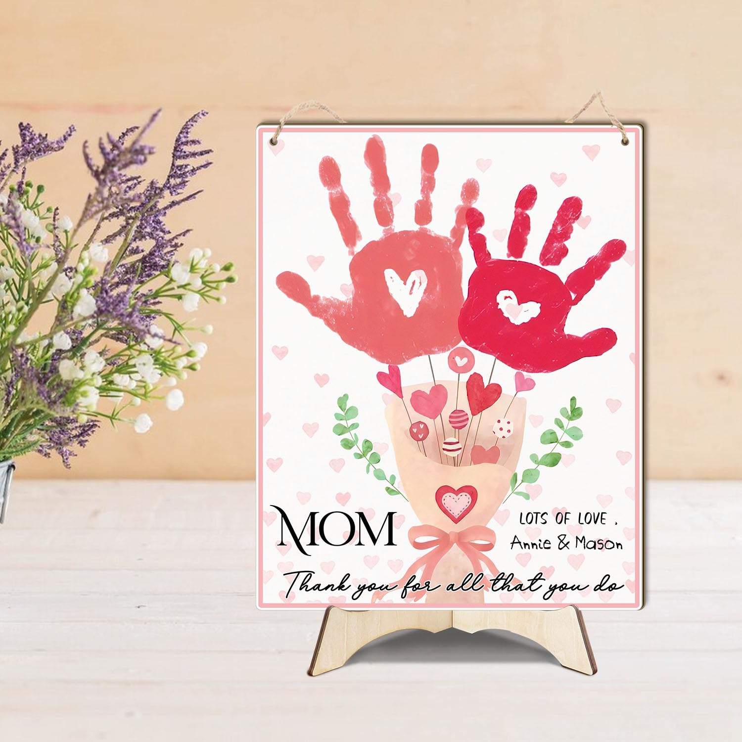 Mom Pink Floral Bouquet DIY Handprint Art Craft Keepsake
