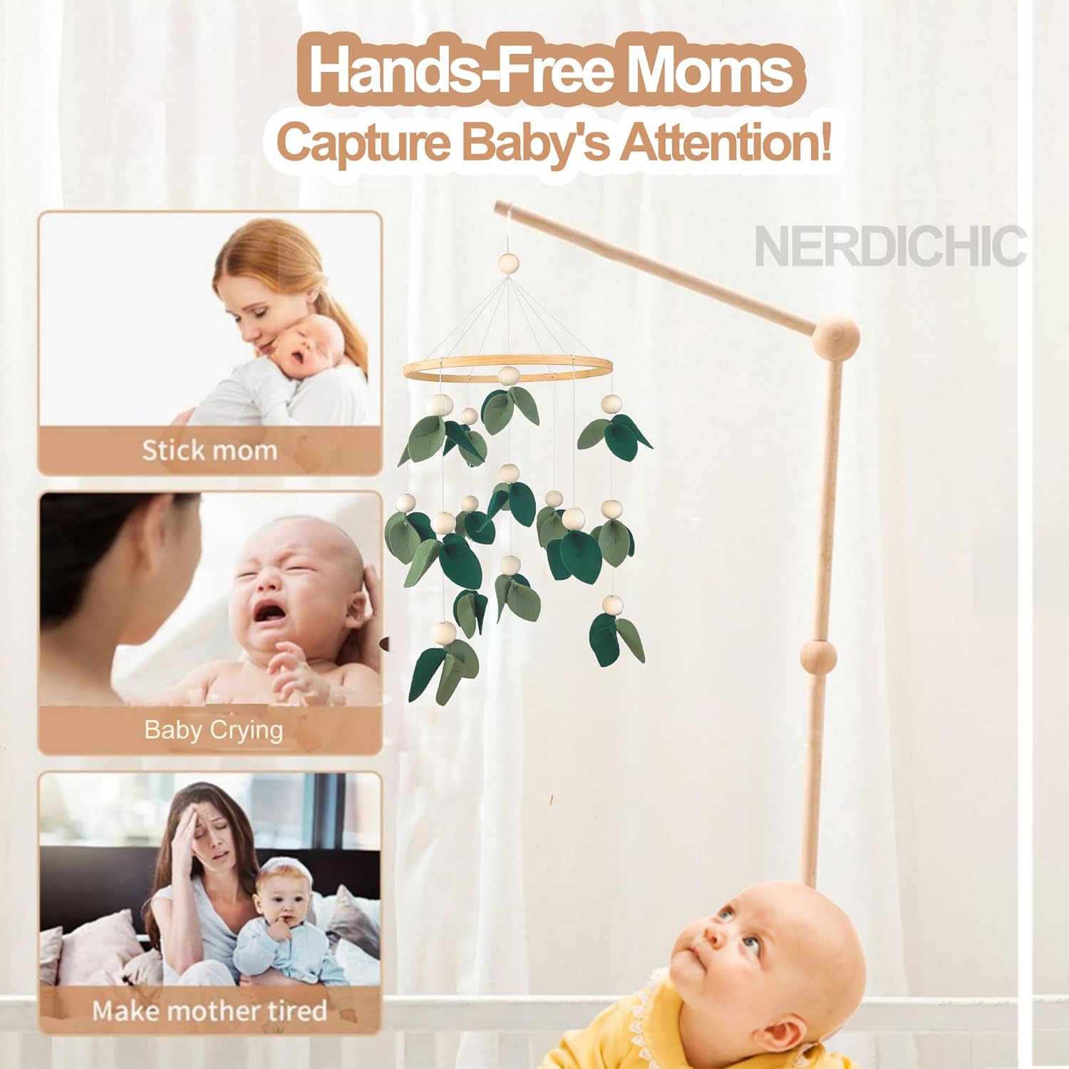 Nerdichic Baby Crib Mobile Green Leaves