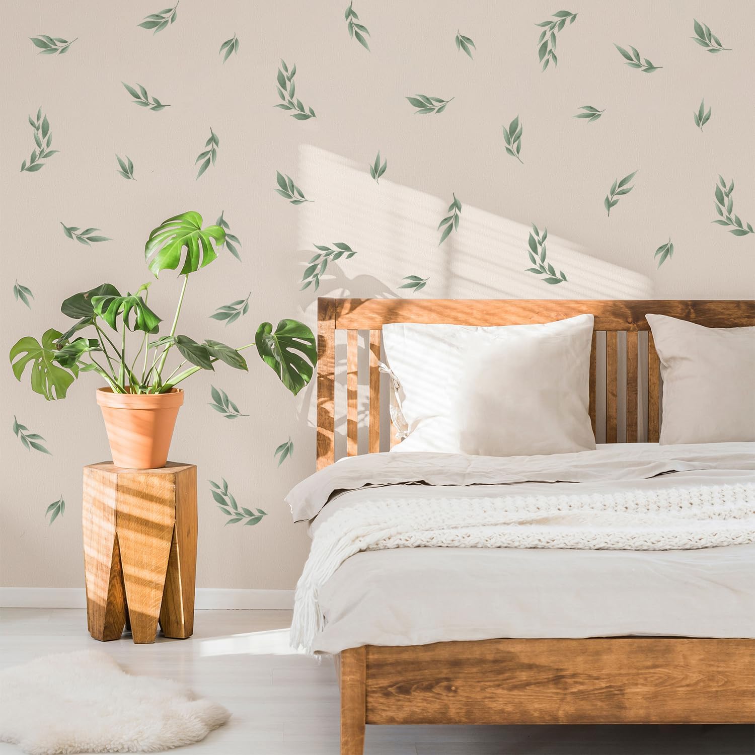 LHIUEM Green Leaves Wall Stickers 56PCS Boho Decor