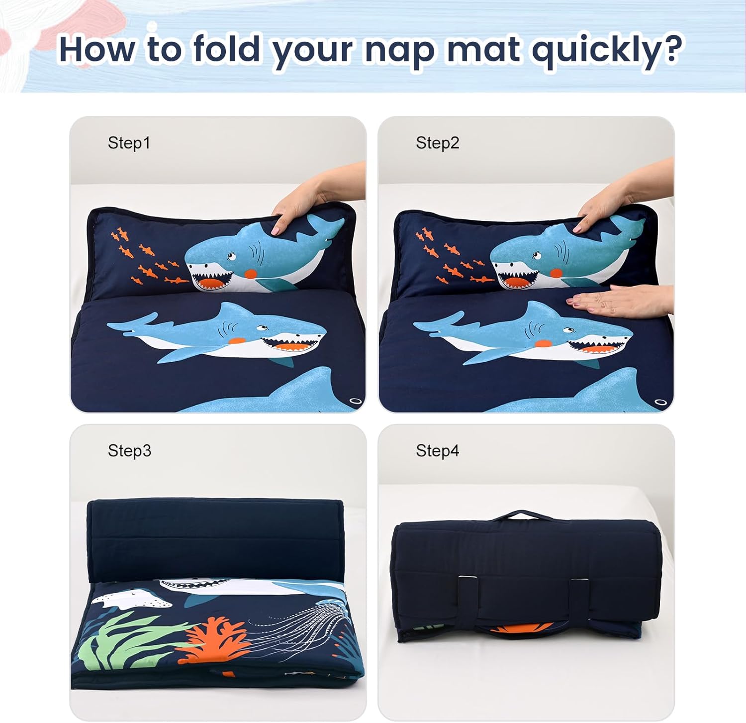 PHF Shark Toddler Nap Mat Set with Removable Pillow
