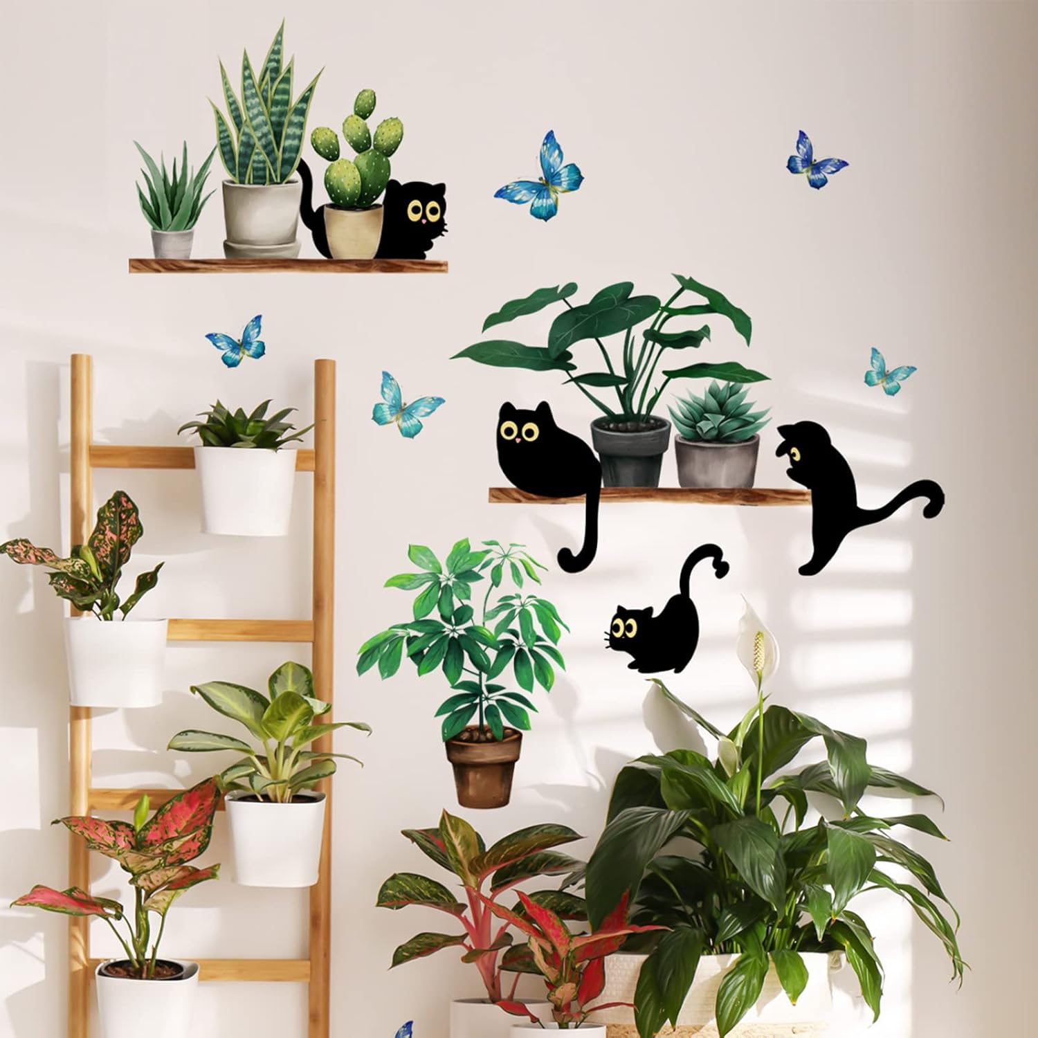 Black Cats Potted Plant Wall Decals Bonsai Stickers