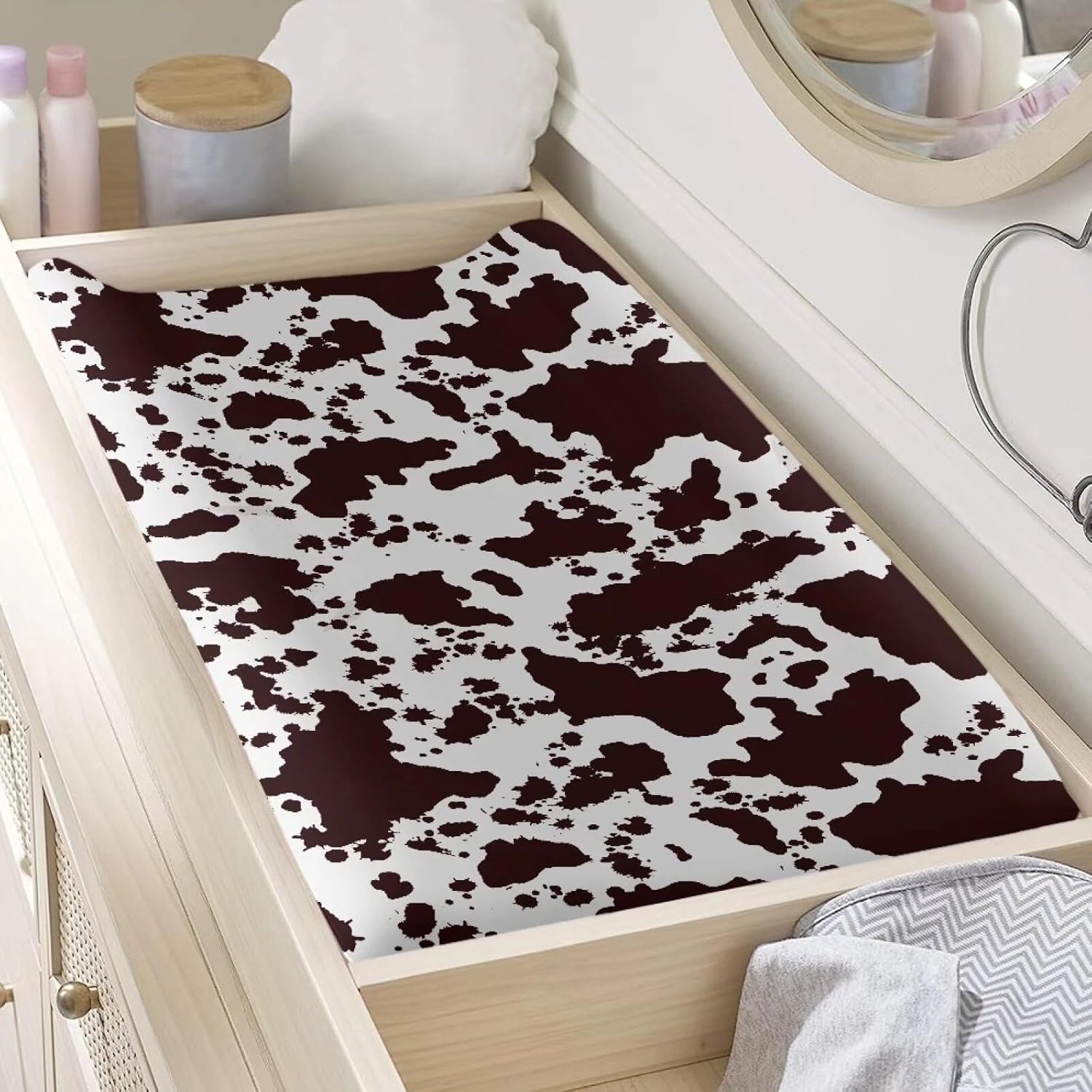 Brown Cow Print Changing Pad Cover for Baby 1