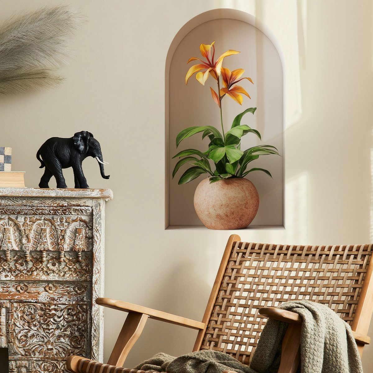 3D Potted Plants Wall Sticker Green Plants Decor for Living Room Bedroom