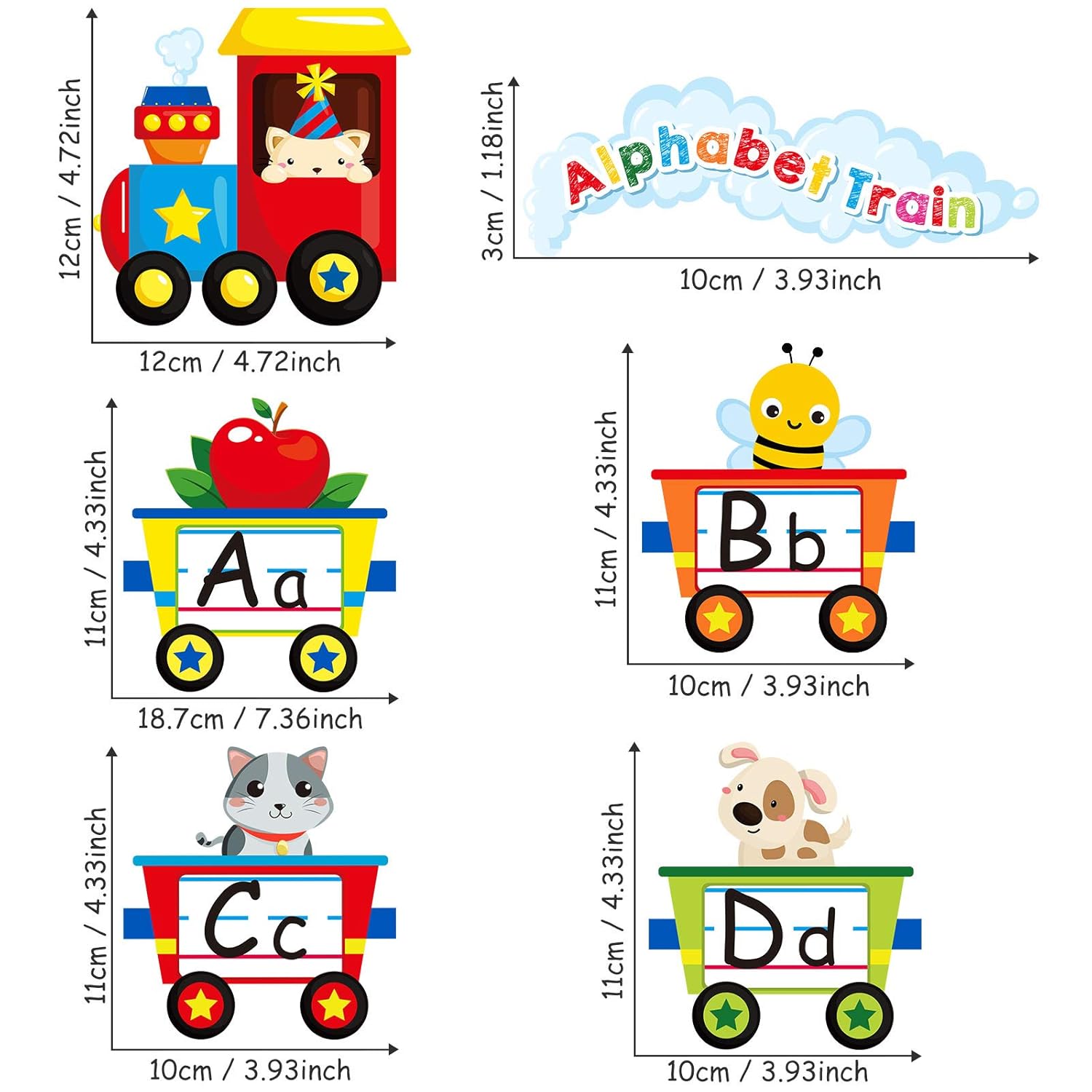 Outus 6 Piece Alphabet Train Wall Decals for Kids and Teens