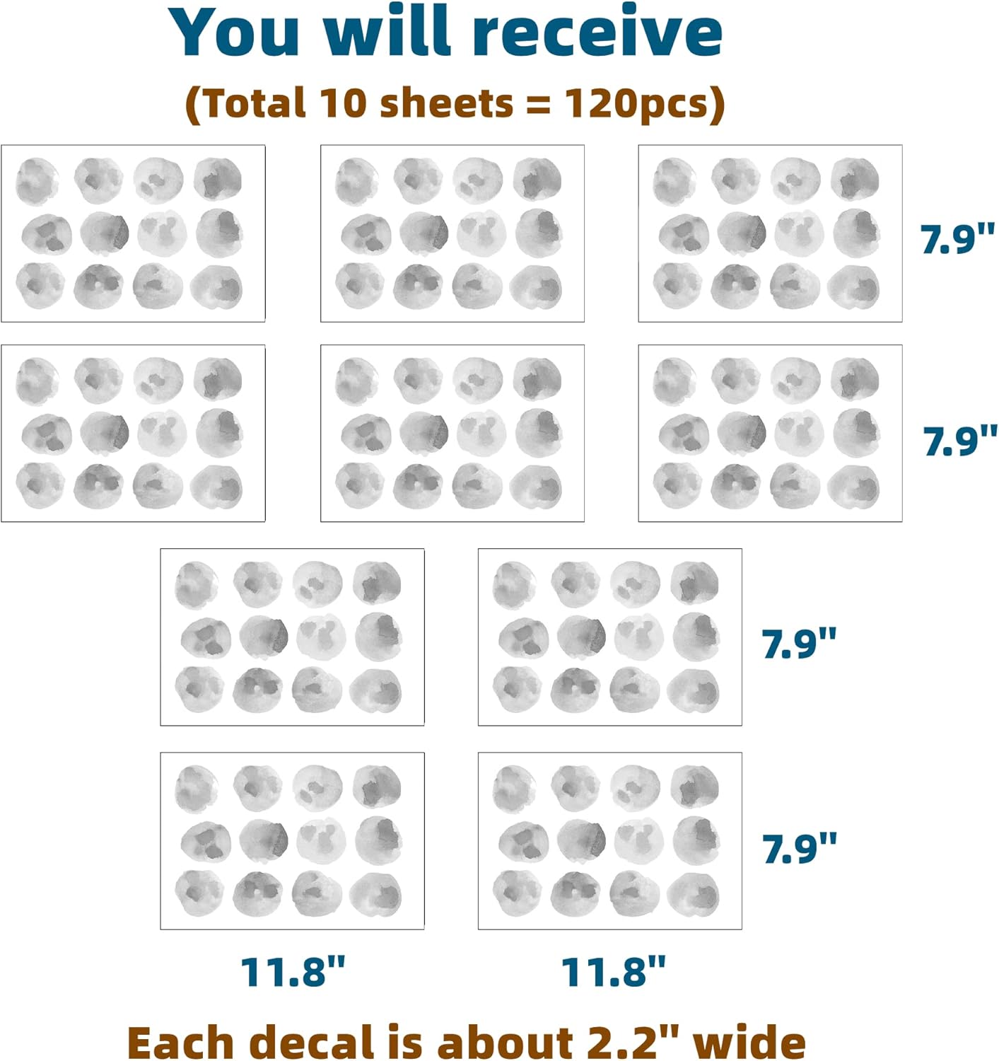 120pcs 22 Gray Polka Dots Wall Decals for Kids Removable Peel and Stick Wall Art Decor