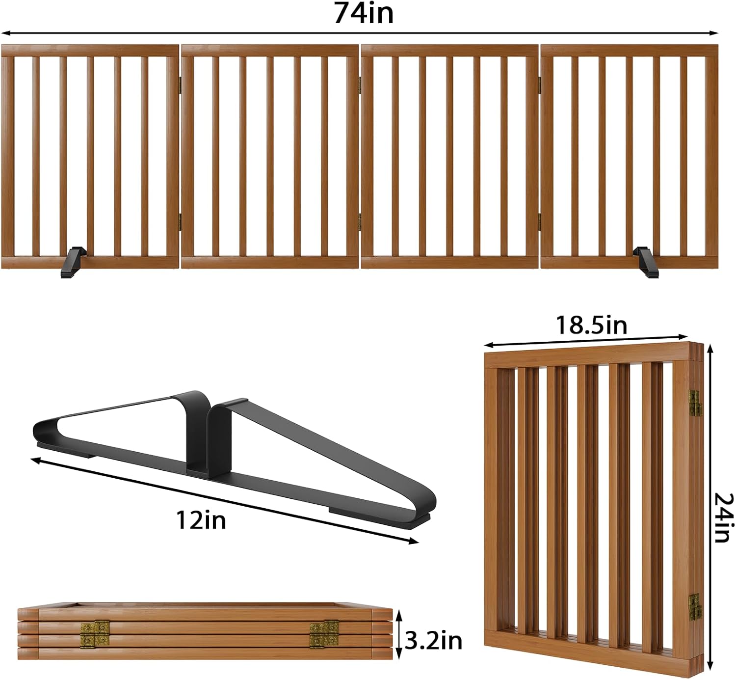 Freestanding Pet Gate Foldable Dog Gate 74 Inches Wide