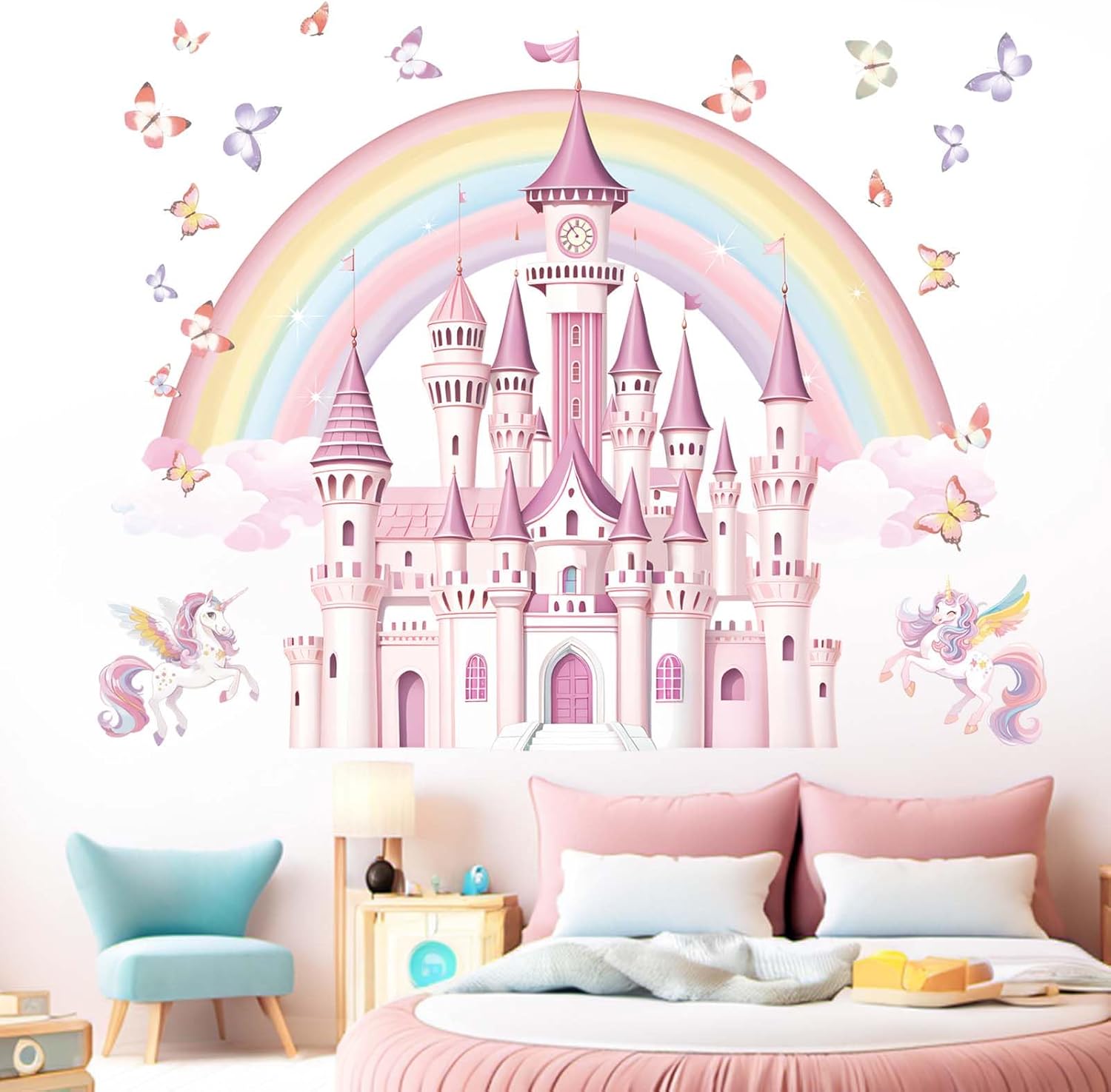 Amimagen Rainbow Castle Wall Stickers for Girls