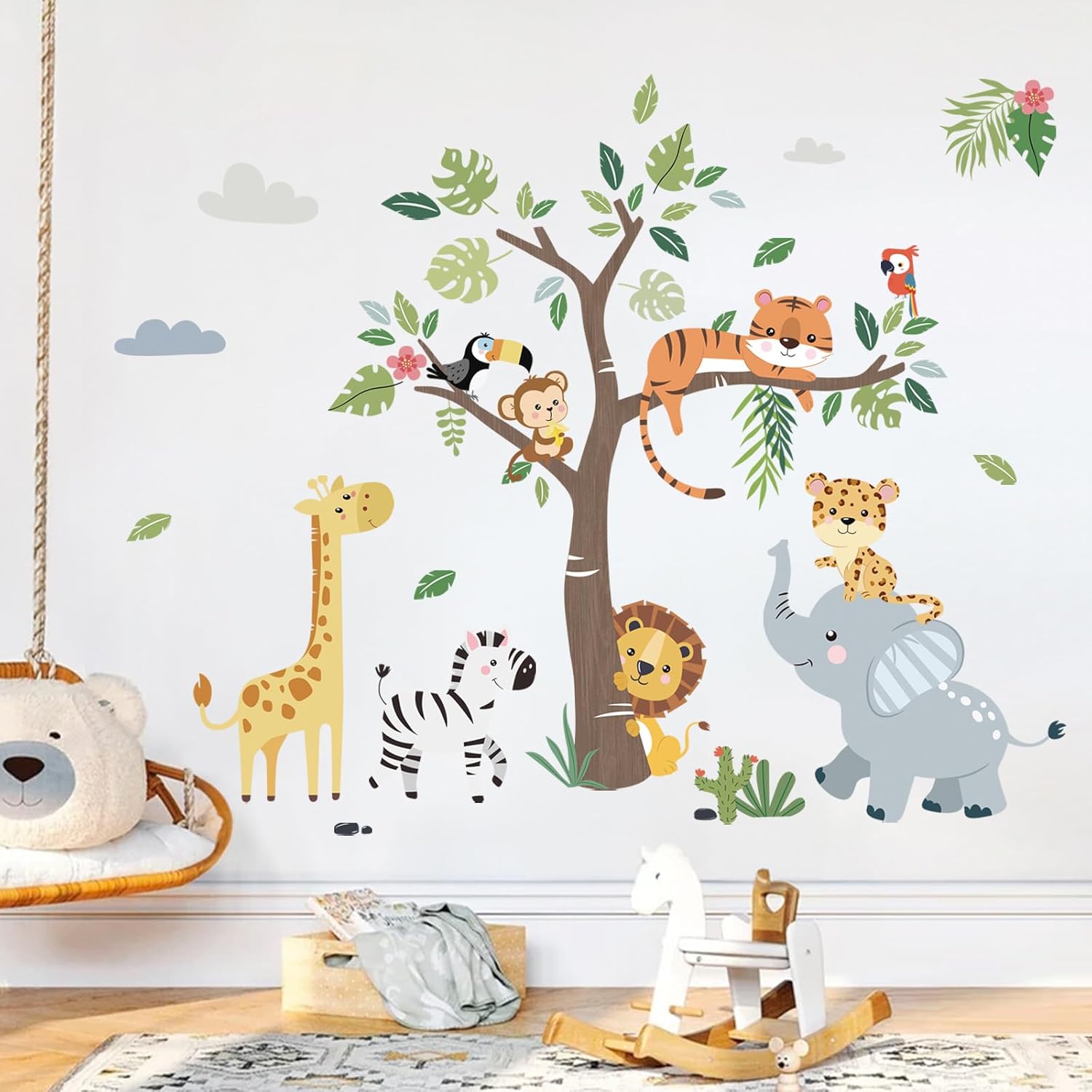 Jungle Animals Tree Wall Decals for Kids Room and Baby Nursery