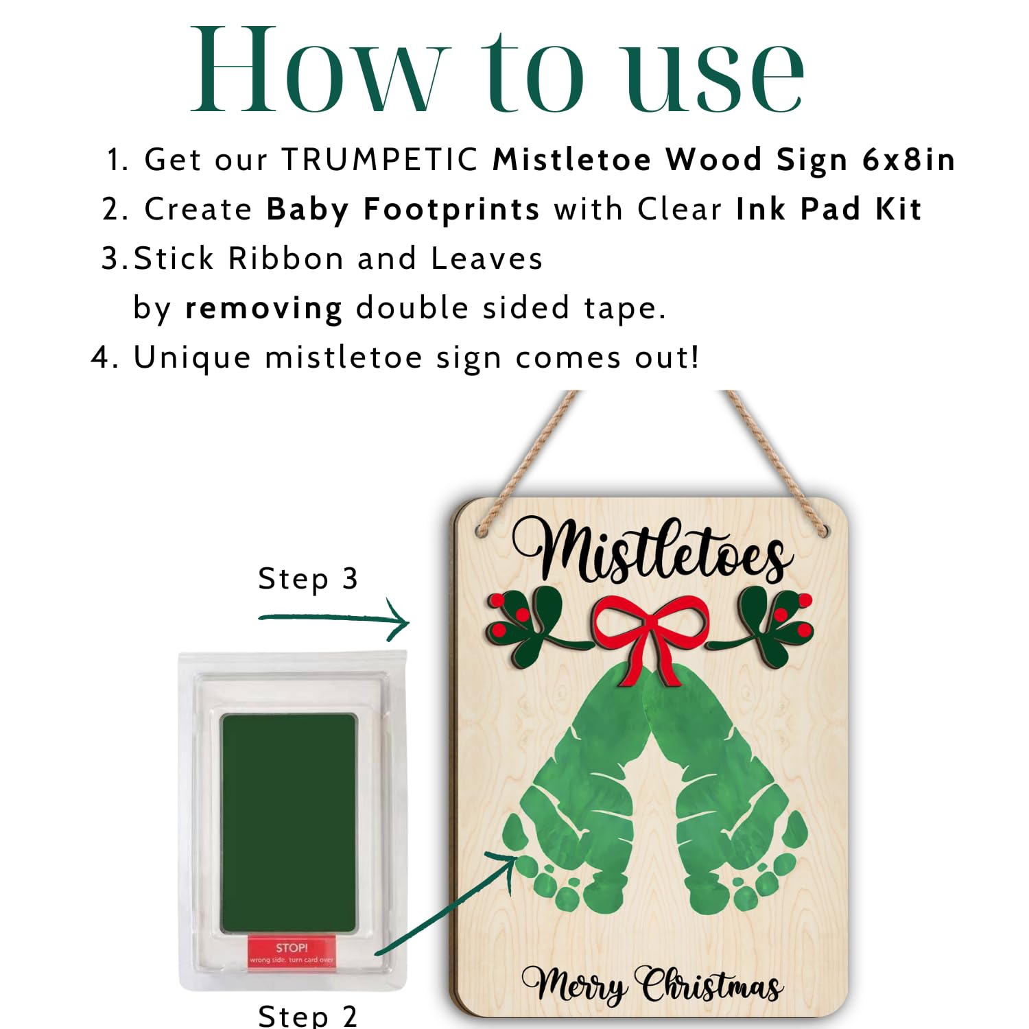Babys First Christmas Mistletoe Footprint Hanging Sign