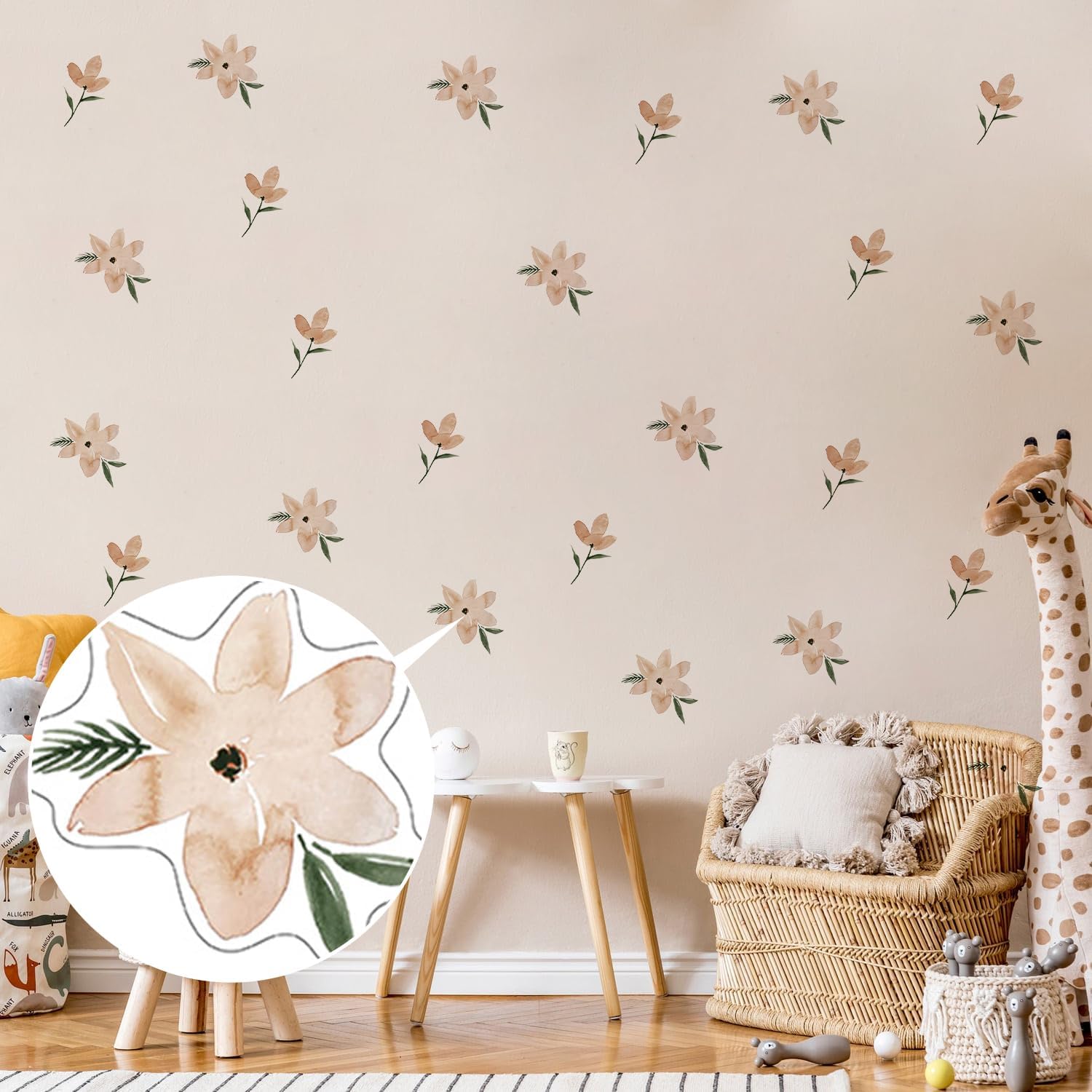 QUCHENG Boho Watercolor Wall Stickers 4 Sheets