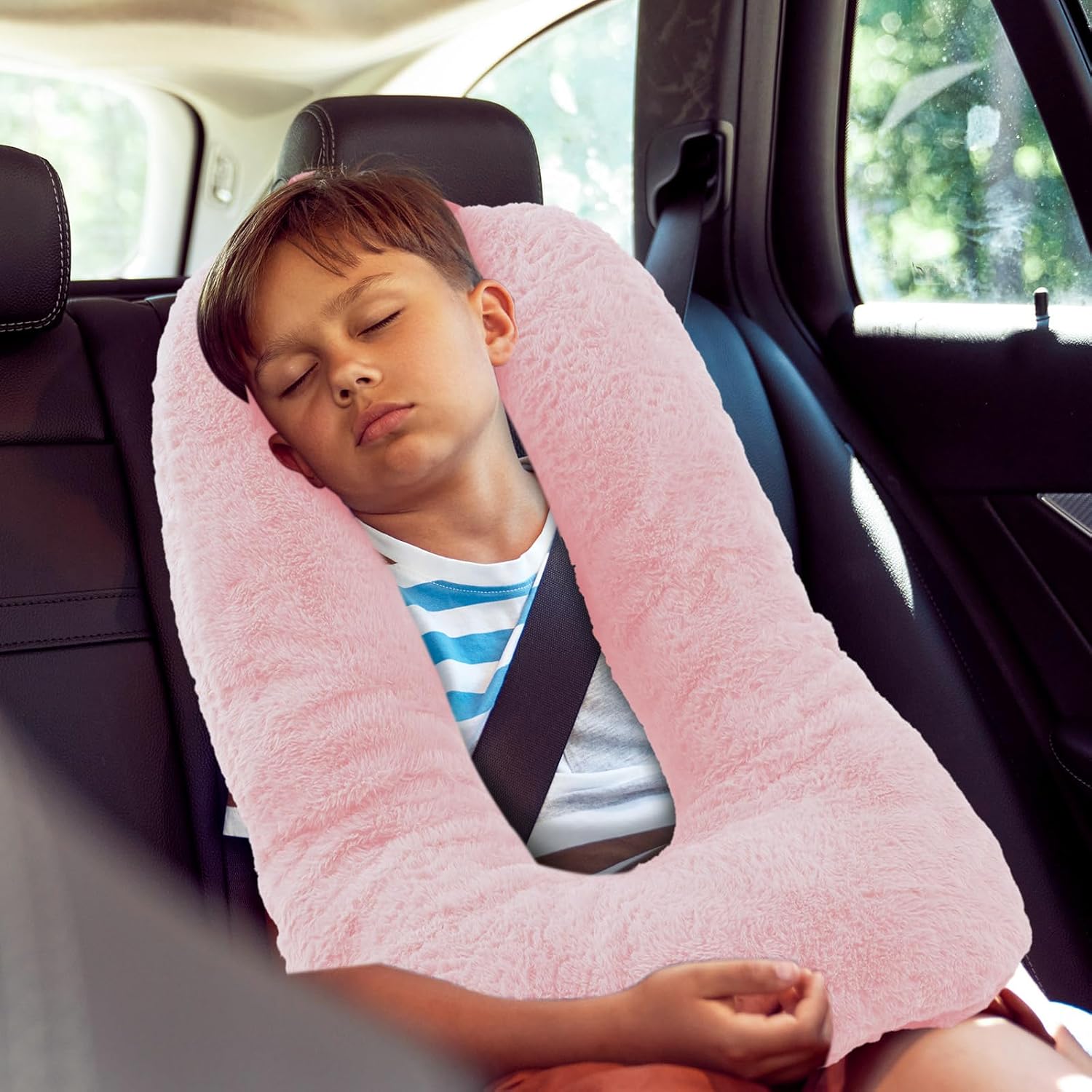 Hoteam 2 Pcs U Shaped Travel Pillow for Kids and Adults Light Pink