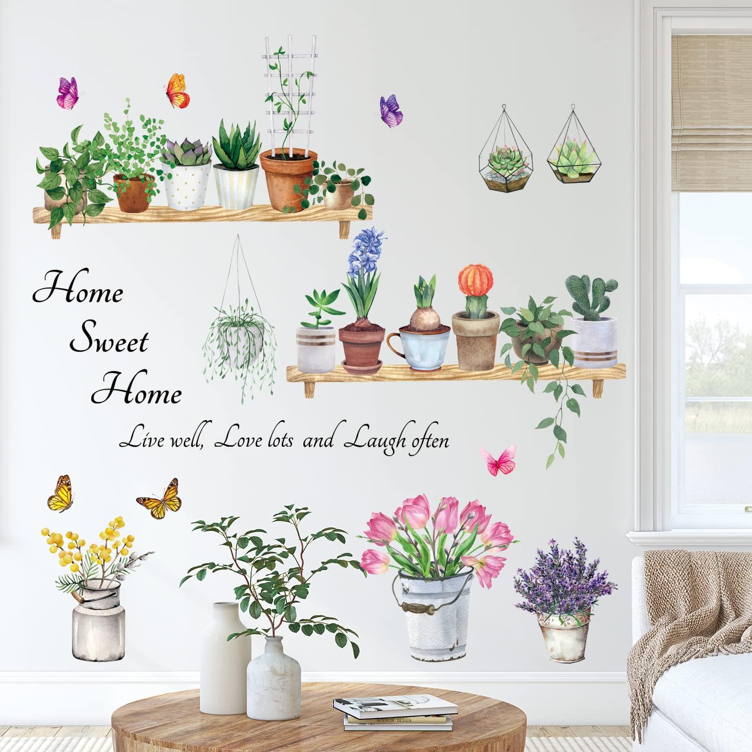 DECOWALL Flower Pots Wall Decals Peel Stick Stickers