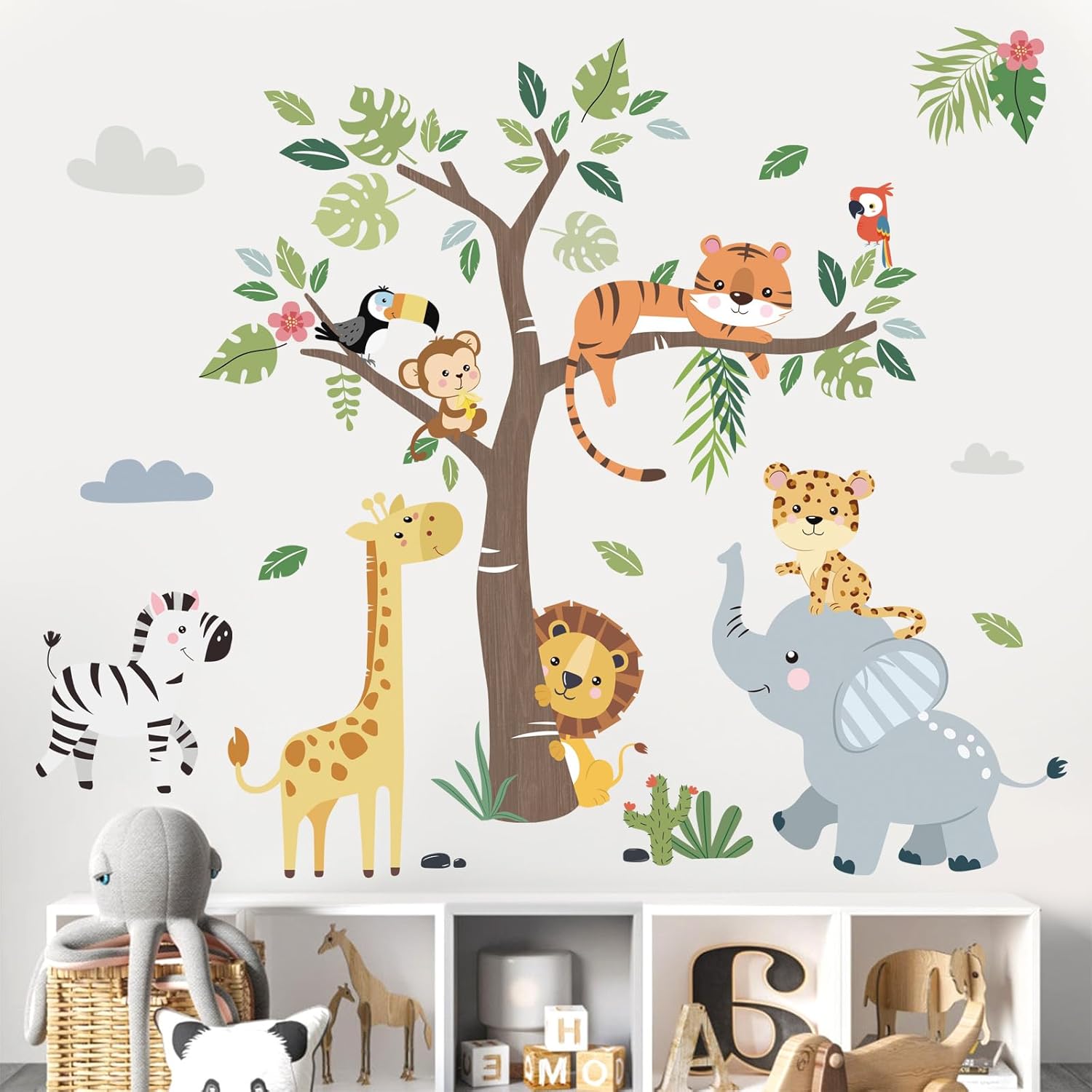 Jungle Animals Tree Wall Decals for Kids Room and Baby Nursery