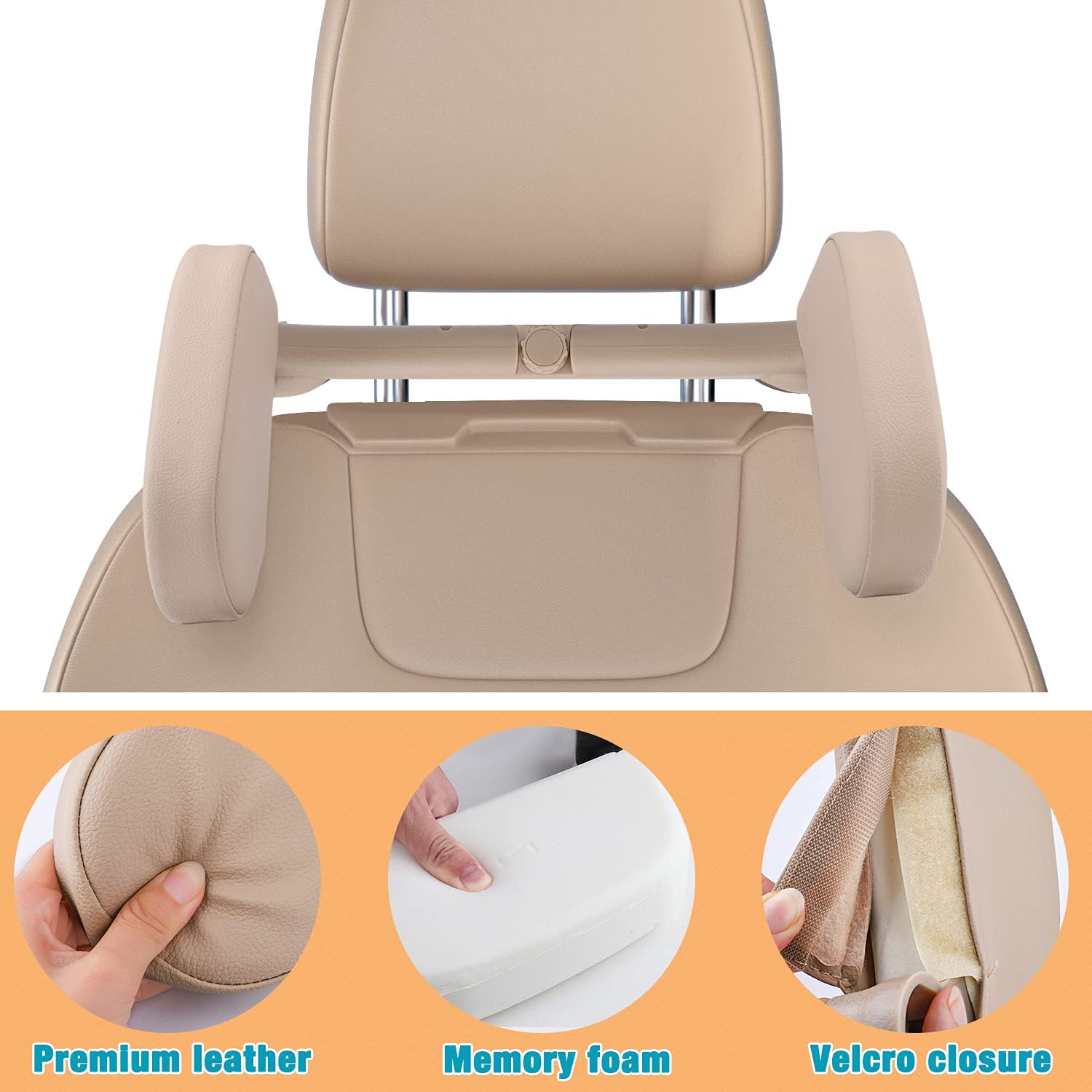 Car Seat Headrest Pillow 360 Adjustable for Adults and Kids - Beige