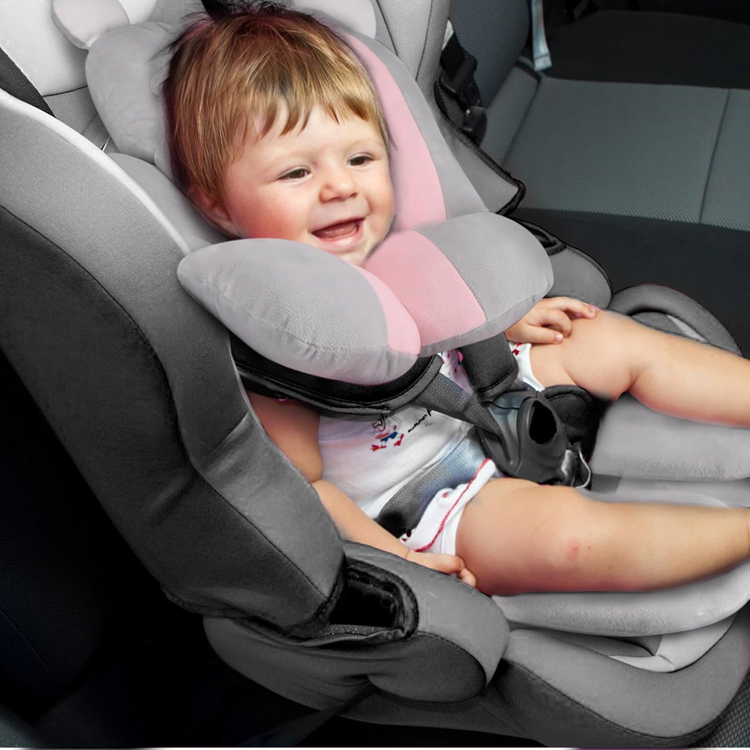 KAKIBLIN Infant Car Seat Insert Soft Head Body Support Cushion 2-in-1 Reversible for Car Seats Strollers Bouncers Pink