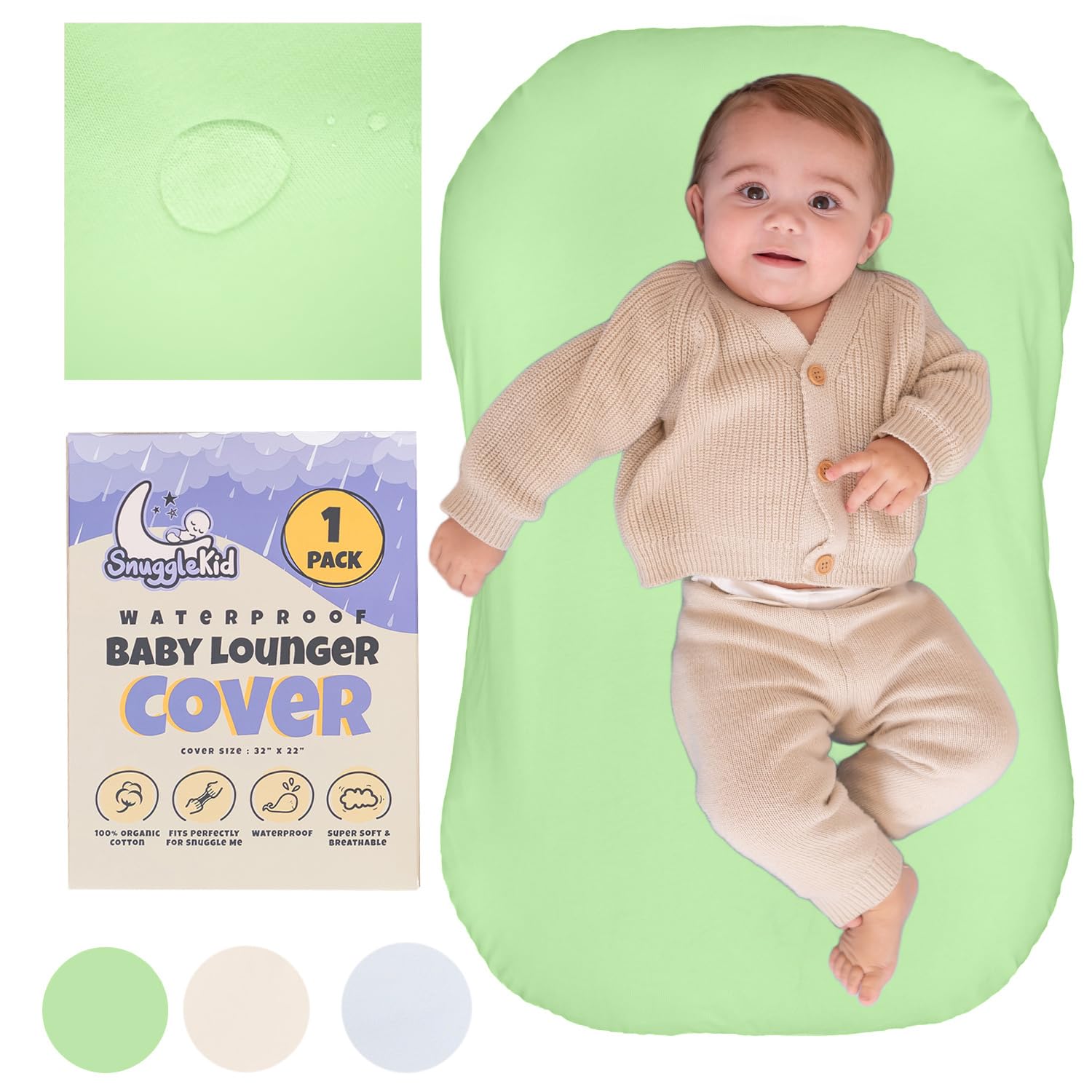 Snugglekid 100 Waterproof Baby Lounger Cover Sage