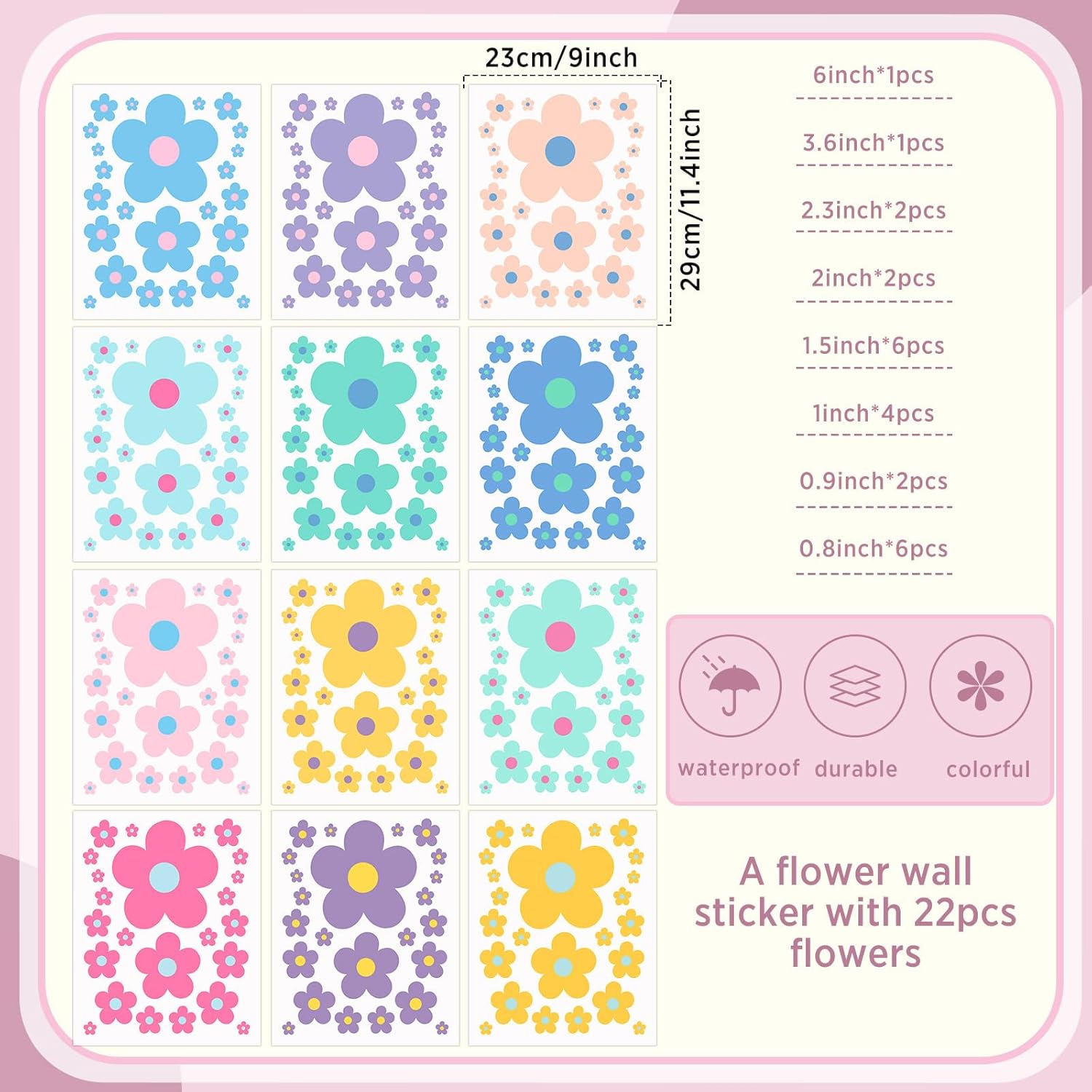 TaoBary 288 Pcs Y2k Cute Flowers Wall Decal