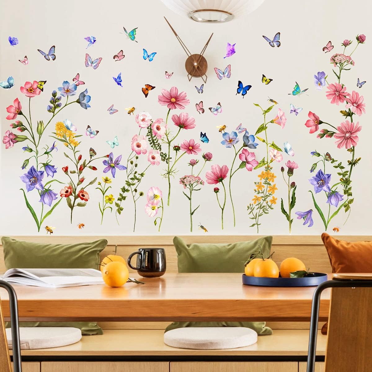 Colorful Flower Wall Stickers with Butterfly and Bee 88 Pcs Removable Decor