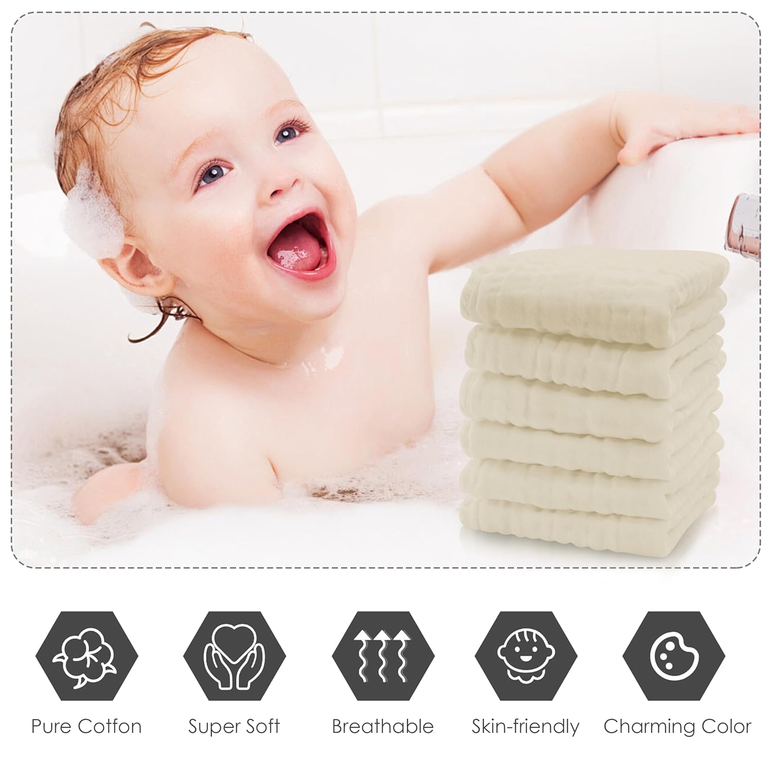 Cute Castle 12 Pack Muslin Baby Washcloths - 12x12 Inches