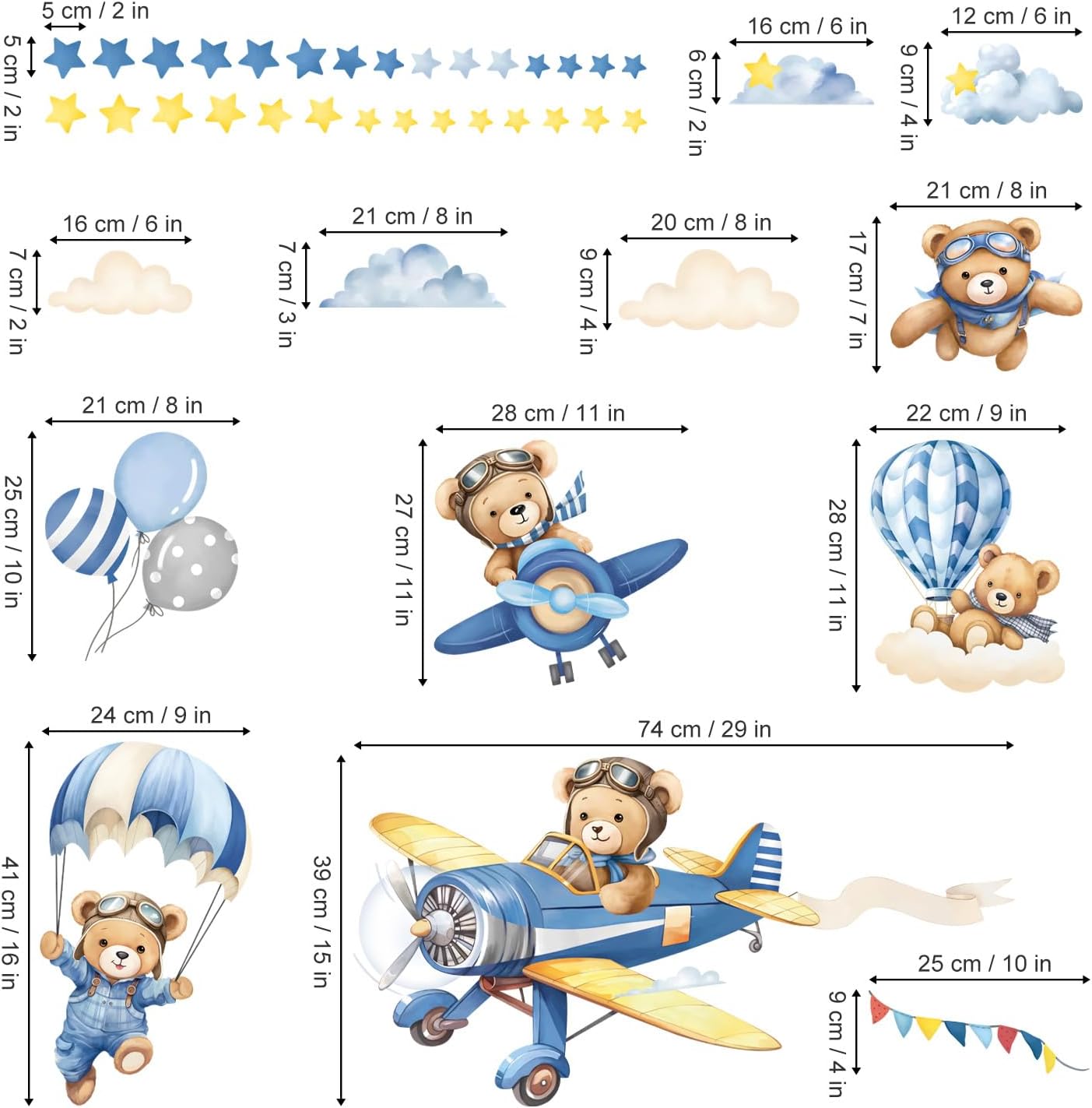 Decalmile Airplane and Animals Wall Stickers