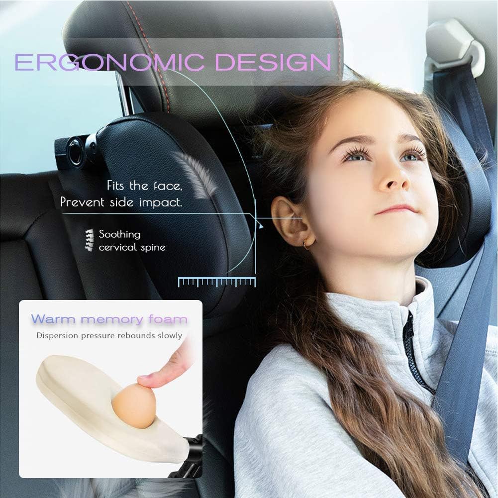 Car Headrest Pillow with 180 Degree Adjustment for Kids and Adults