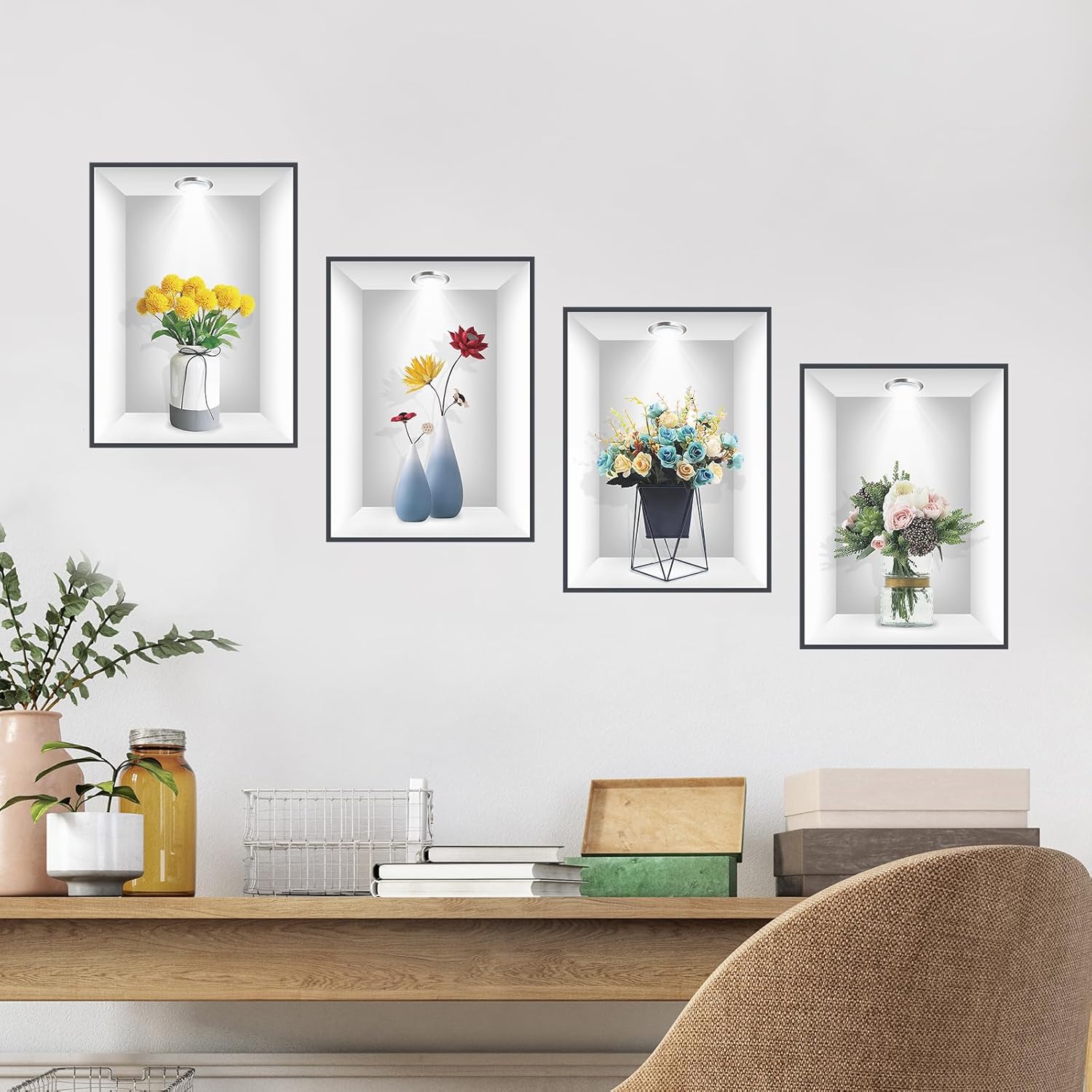 3D Vase Flower Wall Sticker Set of 4