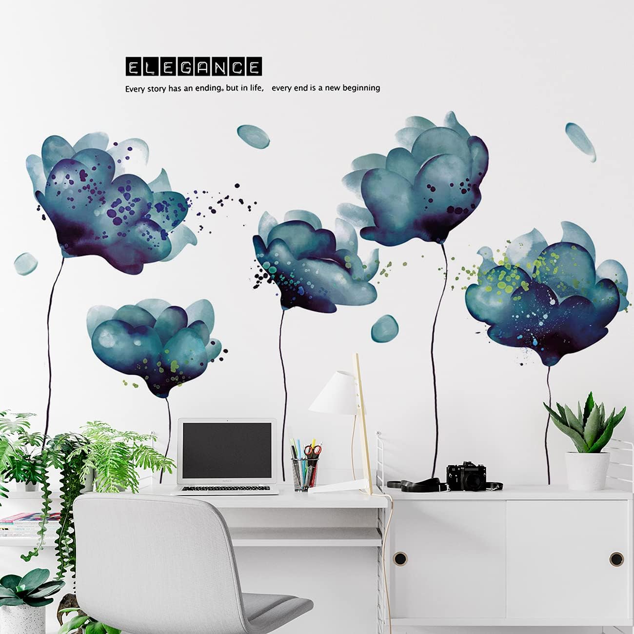 Amaonm 3D Light Blue Dream Flower Wall Sticker for Girls and Kids Rooms