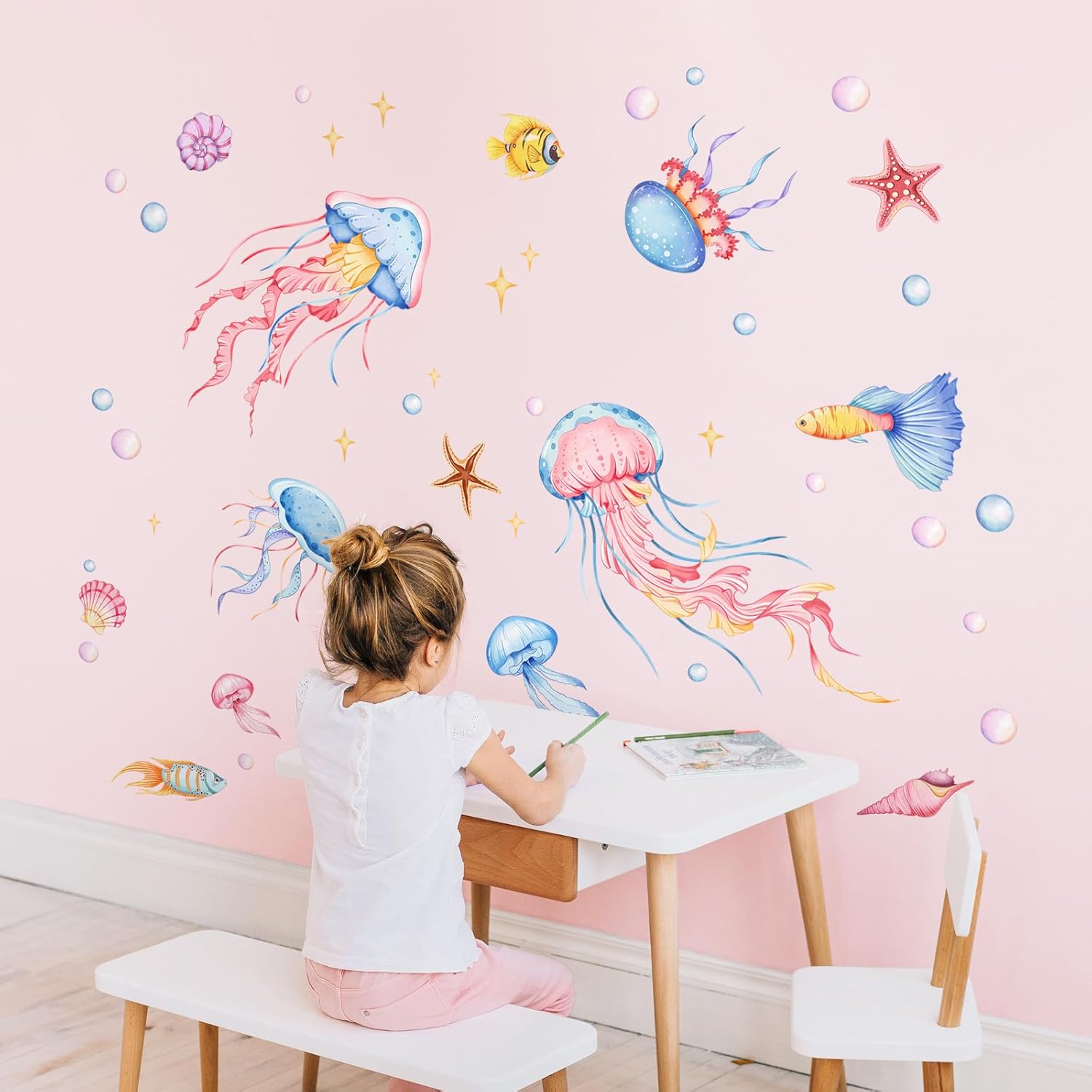 Decvictor Watercolor Jellyfish Wall Decals for Nursery Room Decor