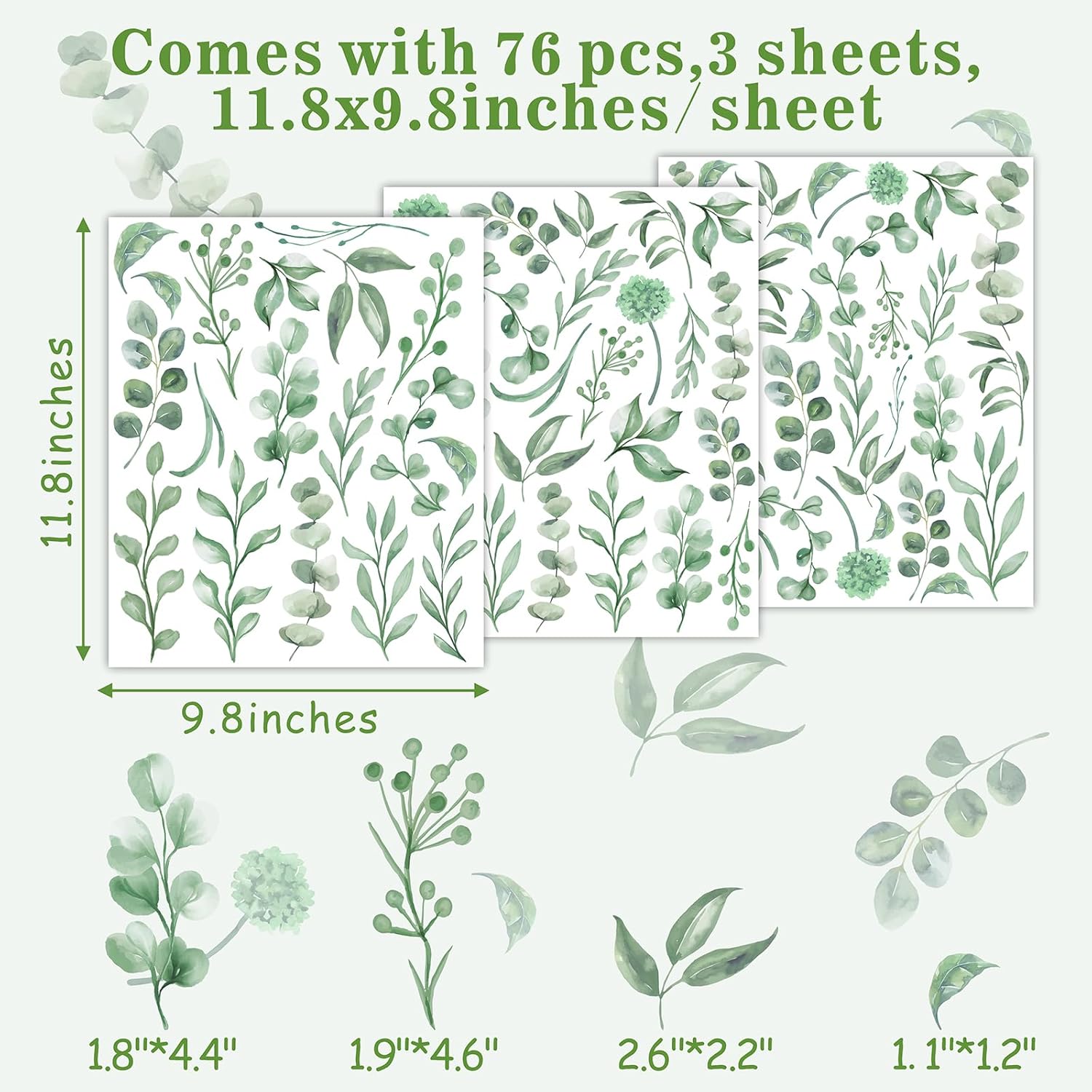 Barri Design Green Leaves Wall Stickers Boho Decor