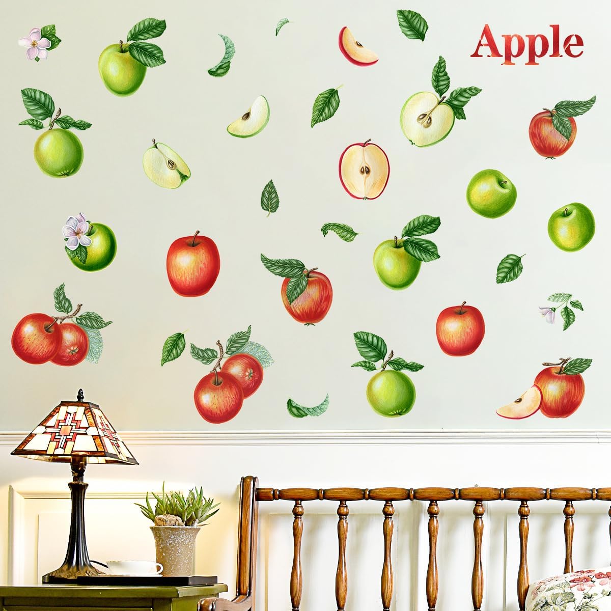 DEIKOKA Apple Wall Decals Set of Red Apples with Leaves and Slices