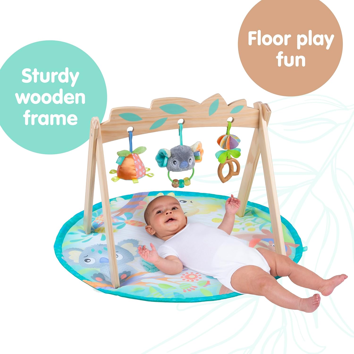 Playgro Fauna Friends Wooden Baby Gym with 3 Hanging Toys