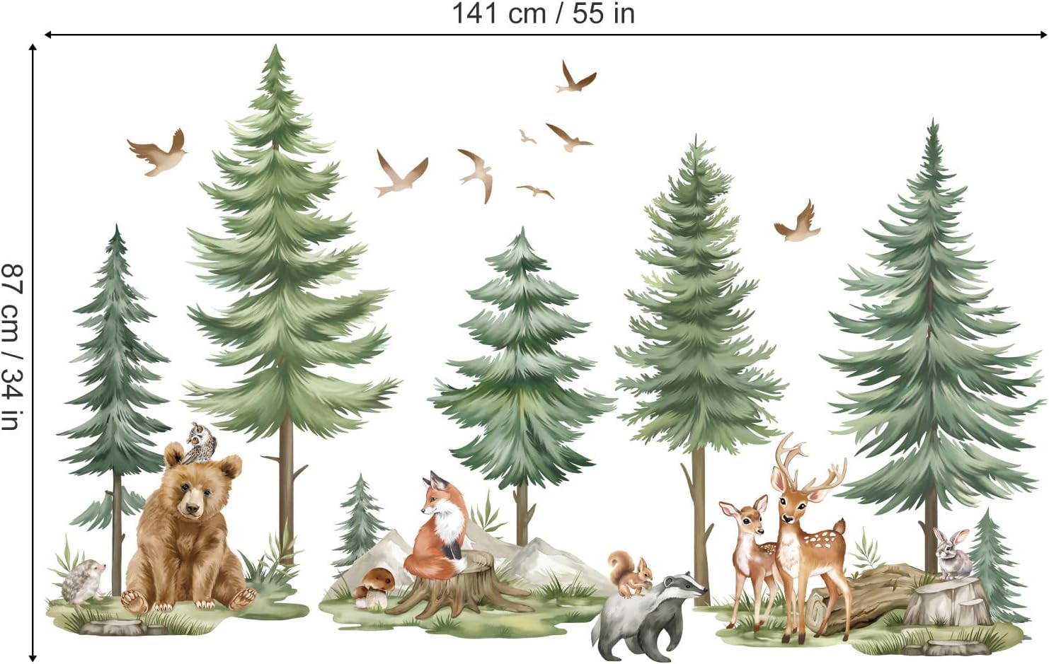 Wondever Mountain Tree Wall Stickers for Kids Bedroom Baby Nursery Decor