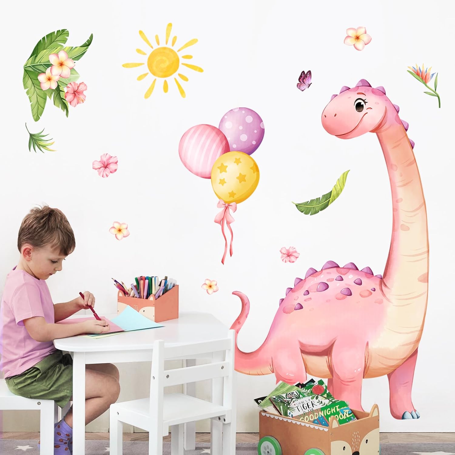 Supzone Pink Dinosaur Wall Decals for Kids Room Decor