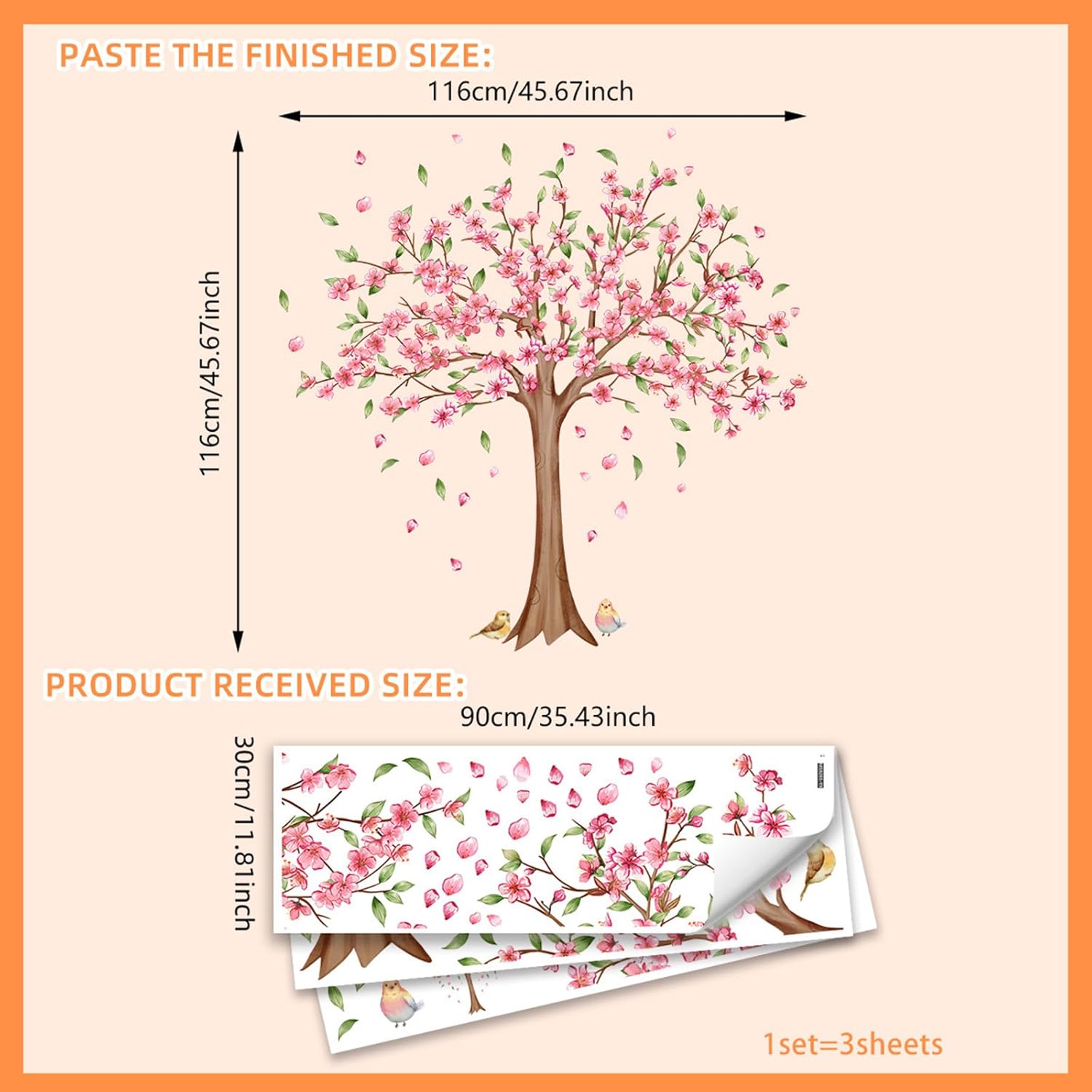 Large Cherry Blossom Wall Decals for Girls Bedroom Decor