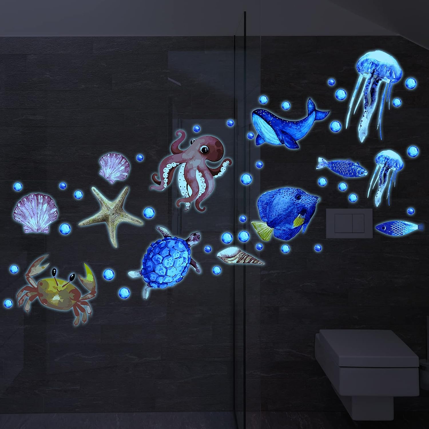 Zonon 97 Pcs Glow in the Dark Ocean Wall Decals
